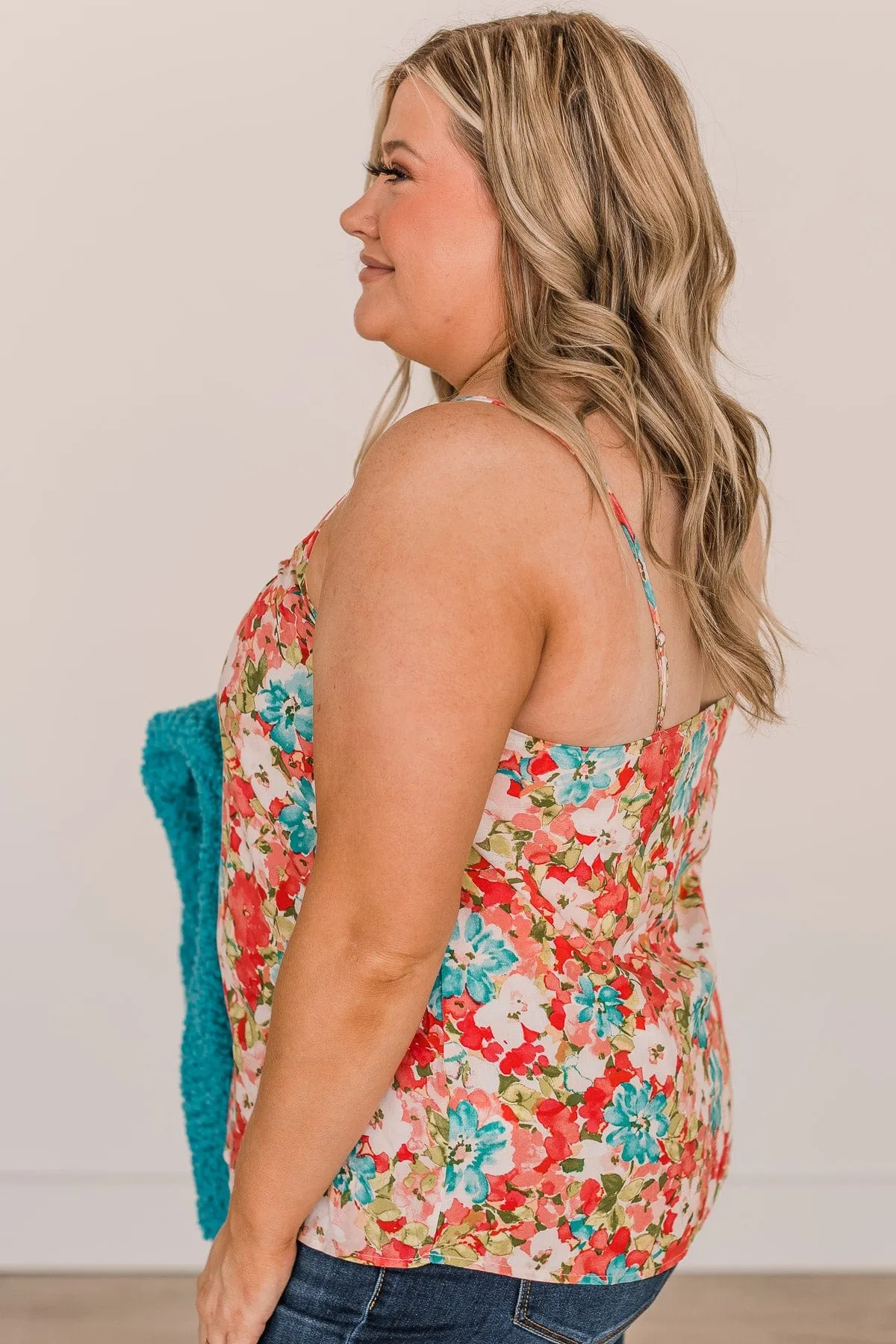 Lost In The Flowers Tank Top- Coral & Blue