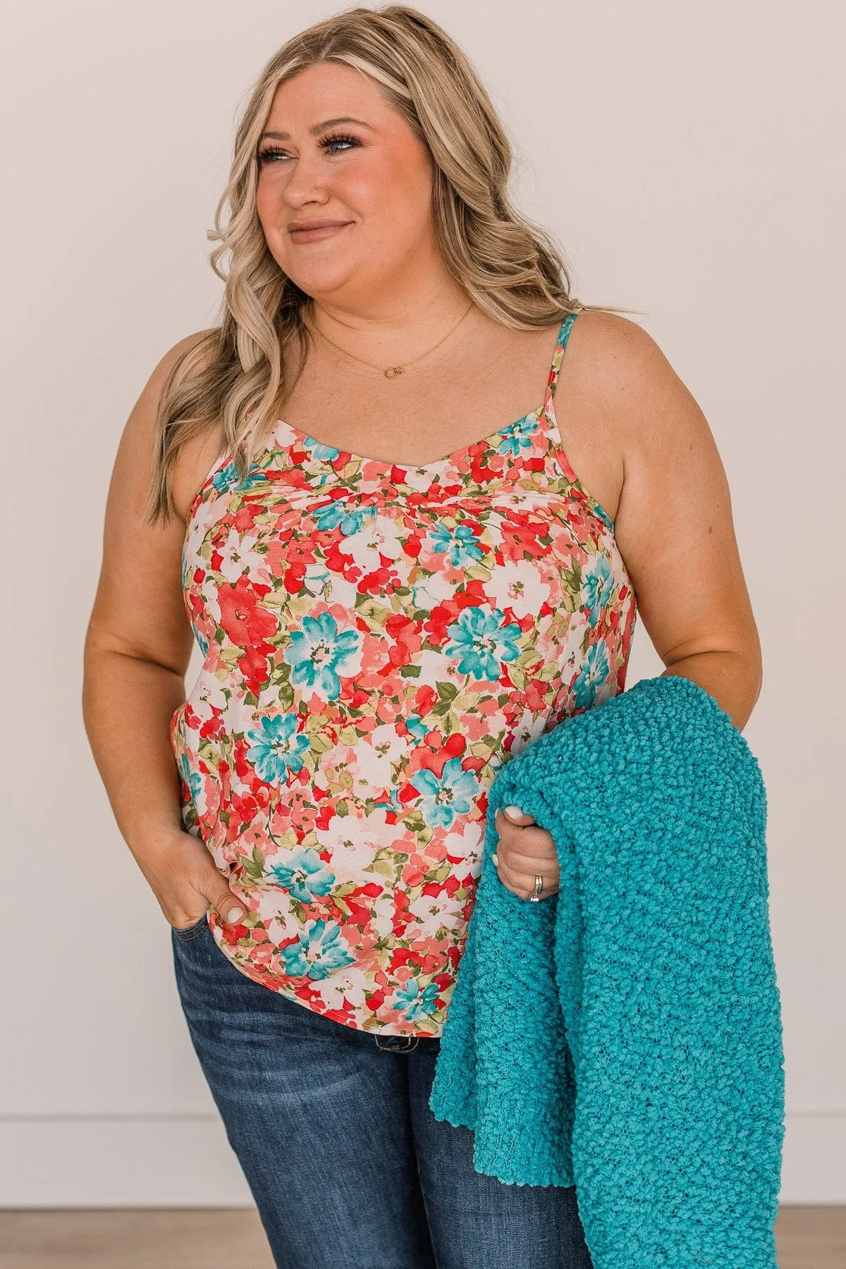 Lost In The Flowers Tank Top- Coral & Blue