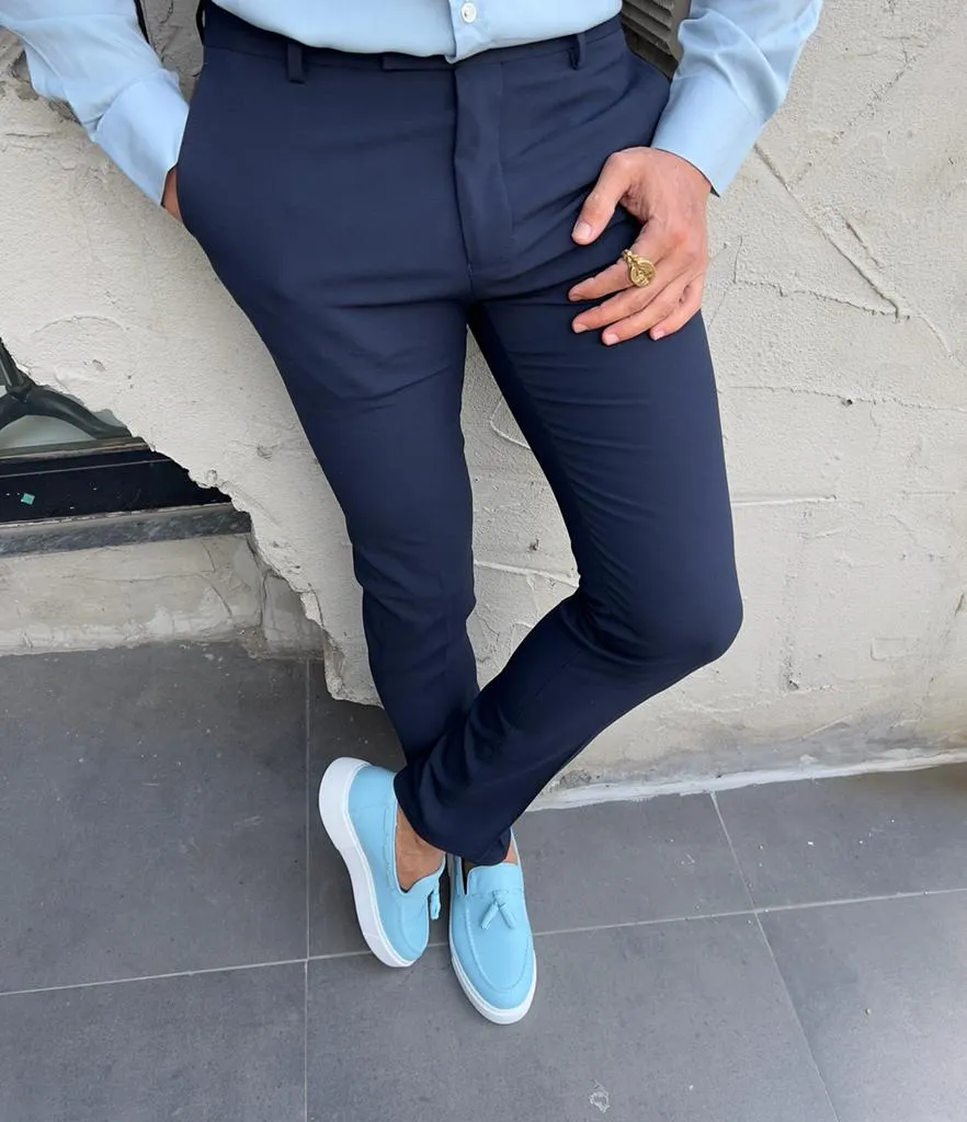 Lyon Navy Blue Slim Fit Pants - Versatile Comfort for Every Occasion