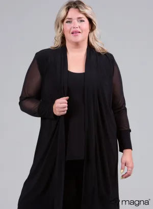 Magna Cardigan With Chiffon Mesh Sleeves Black