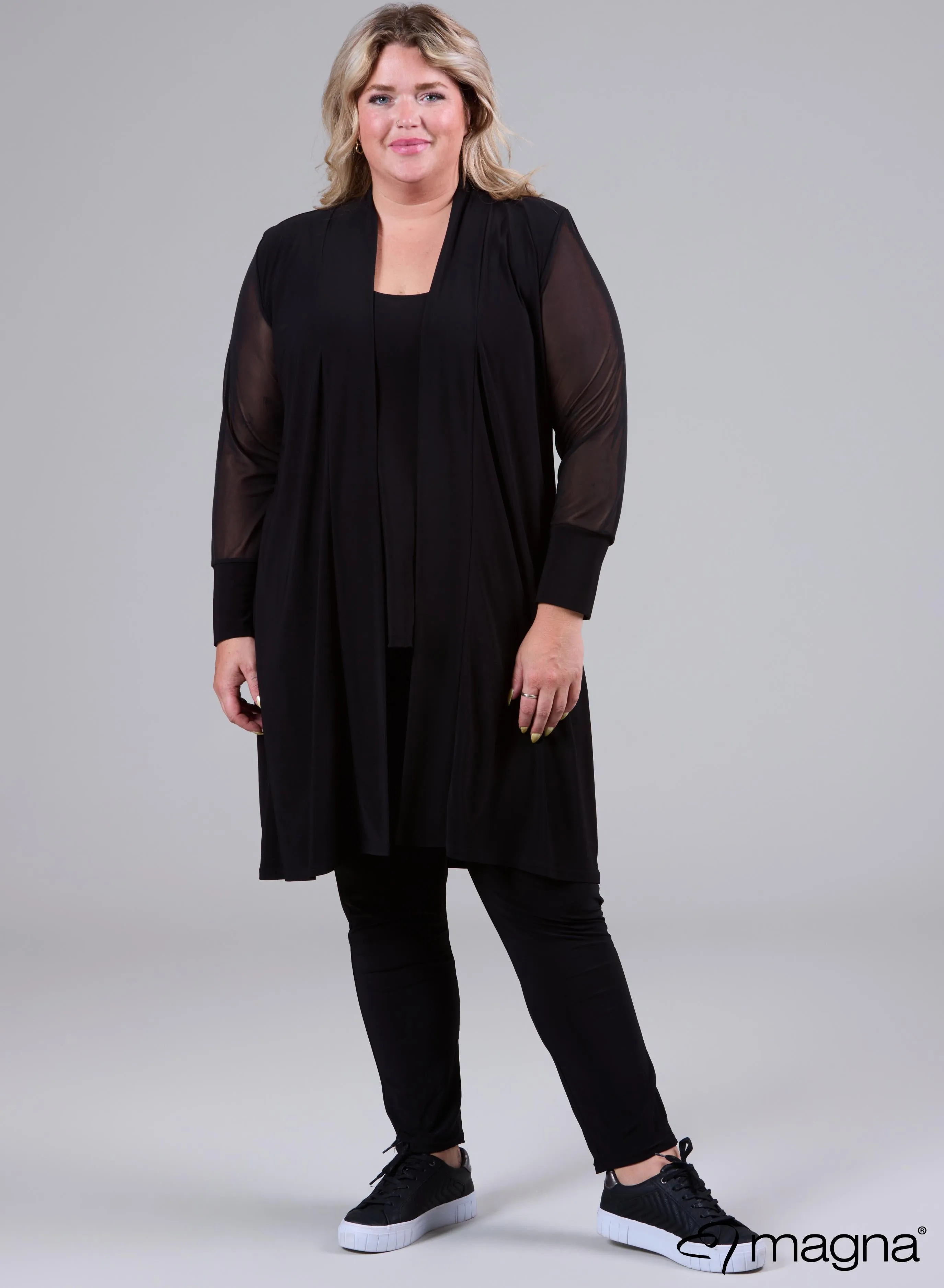 Magna Cardigan With Chiffon Mesh Sleeves Black