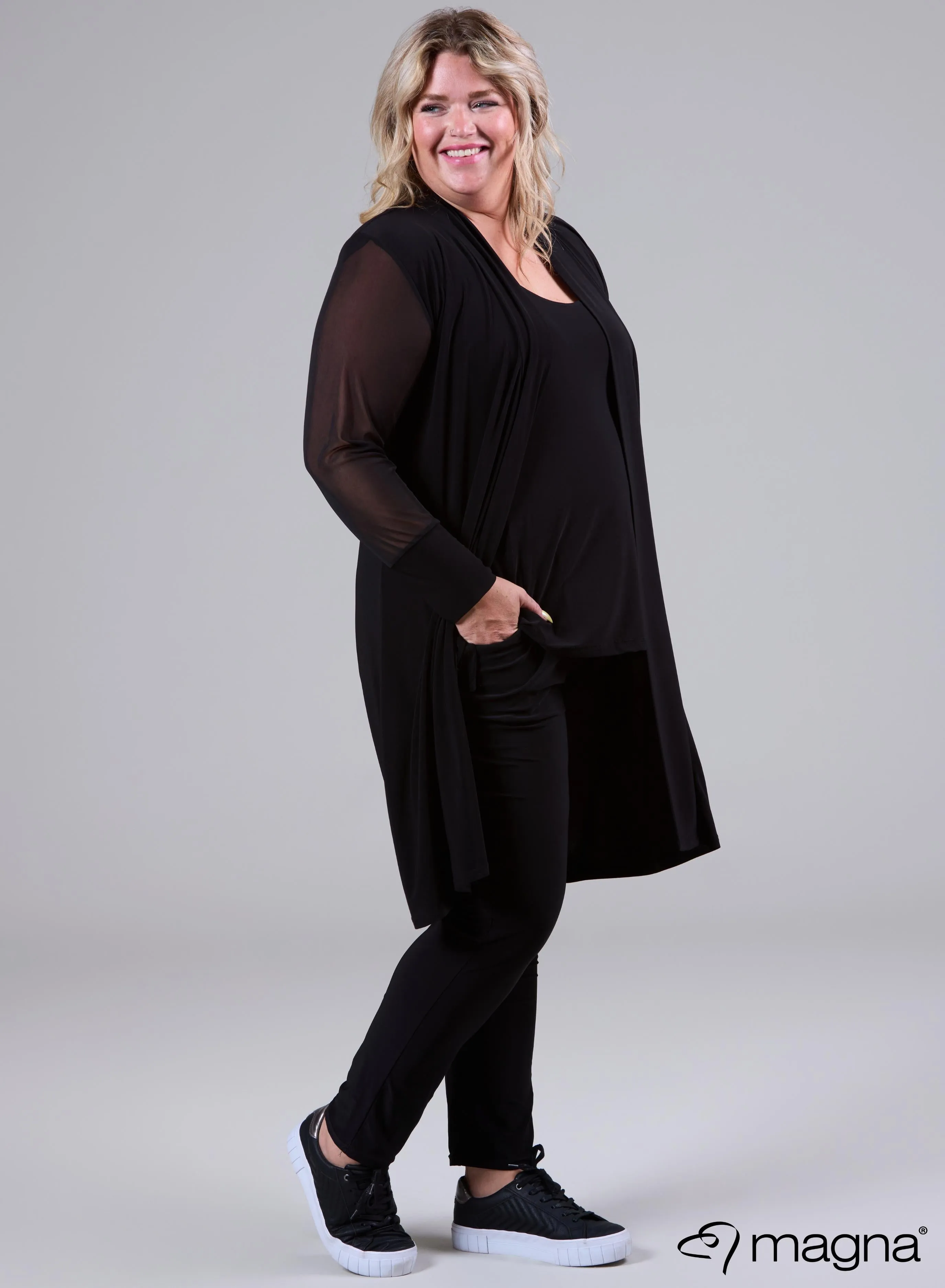 Magna Cardigan With Chiffon Mesh Sleeves Black