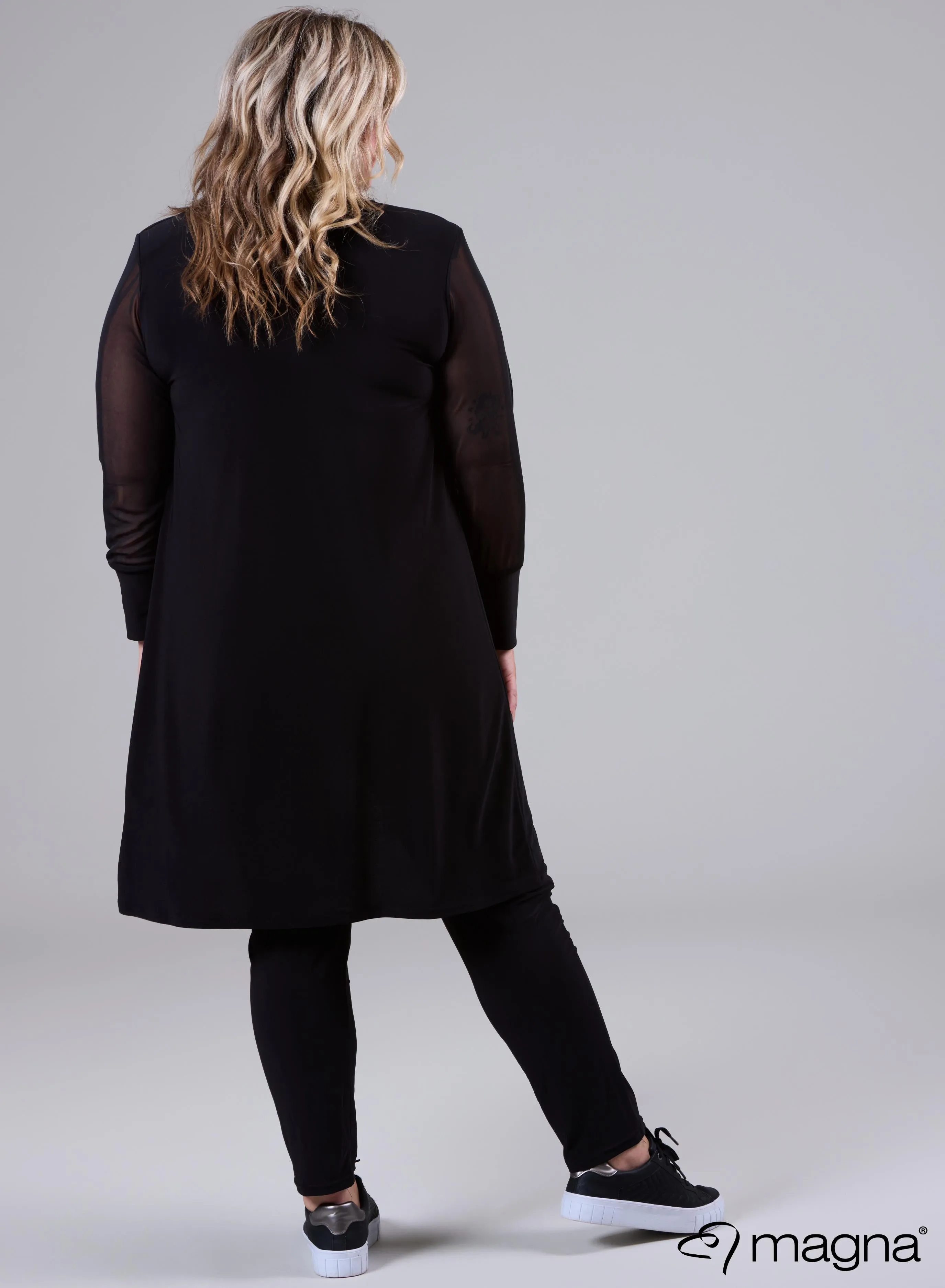 Magna Cardigan With Chiffon Mesh Sleeves Black