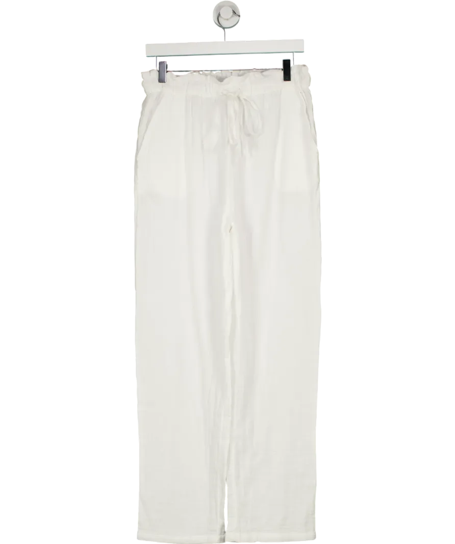 MANGO White Indie Elastic Waist Cotton Trousers UK S