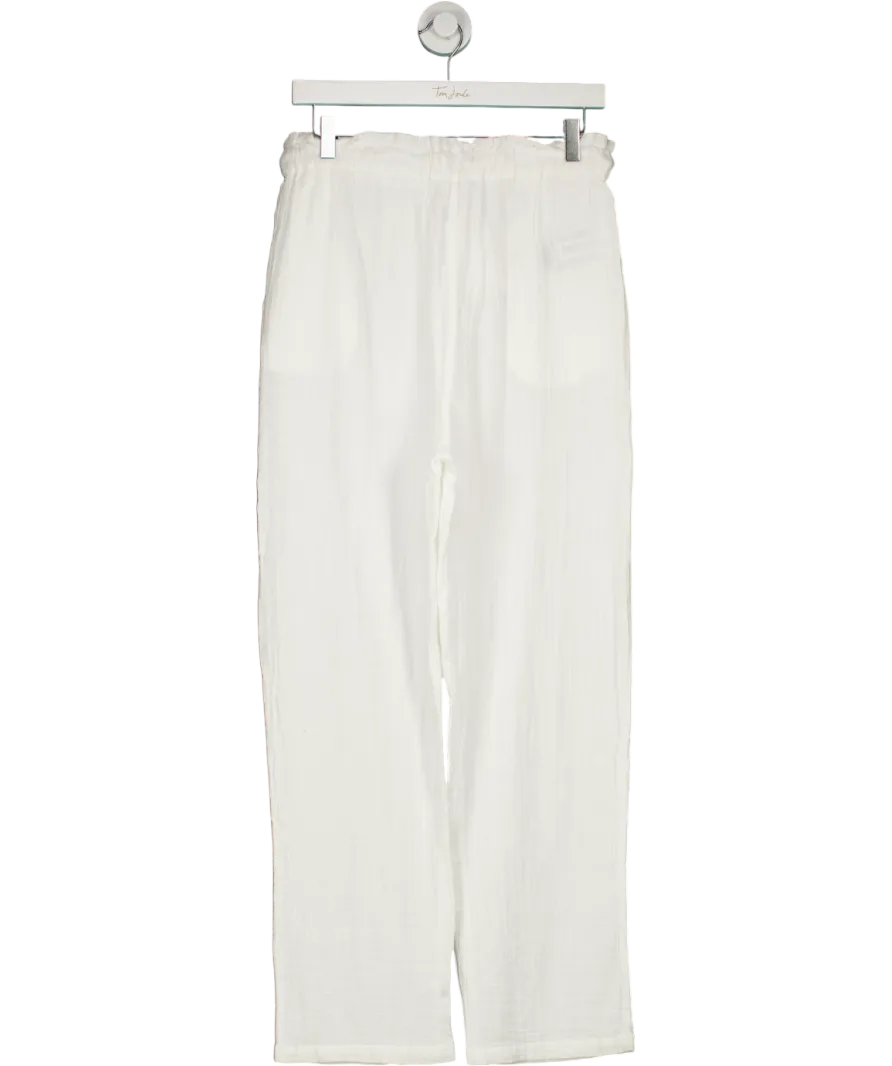 MANGO White Indie Elastic Waist Cotton Trousers UK S
