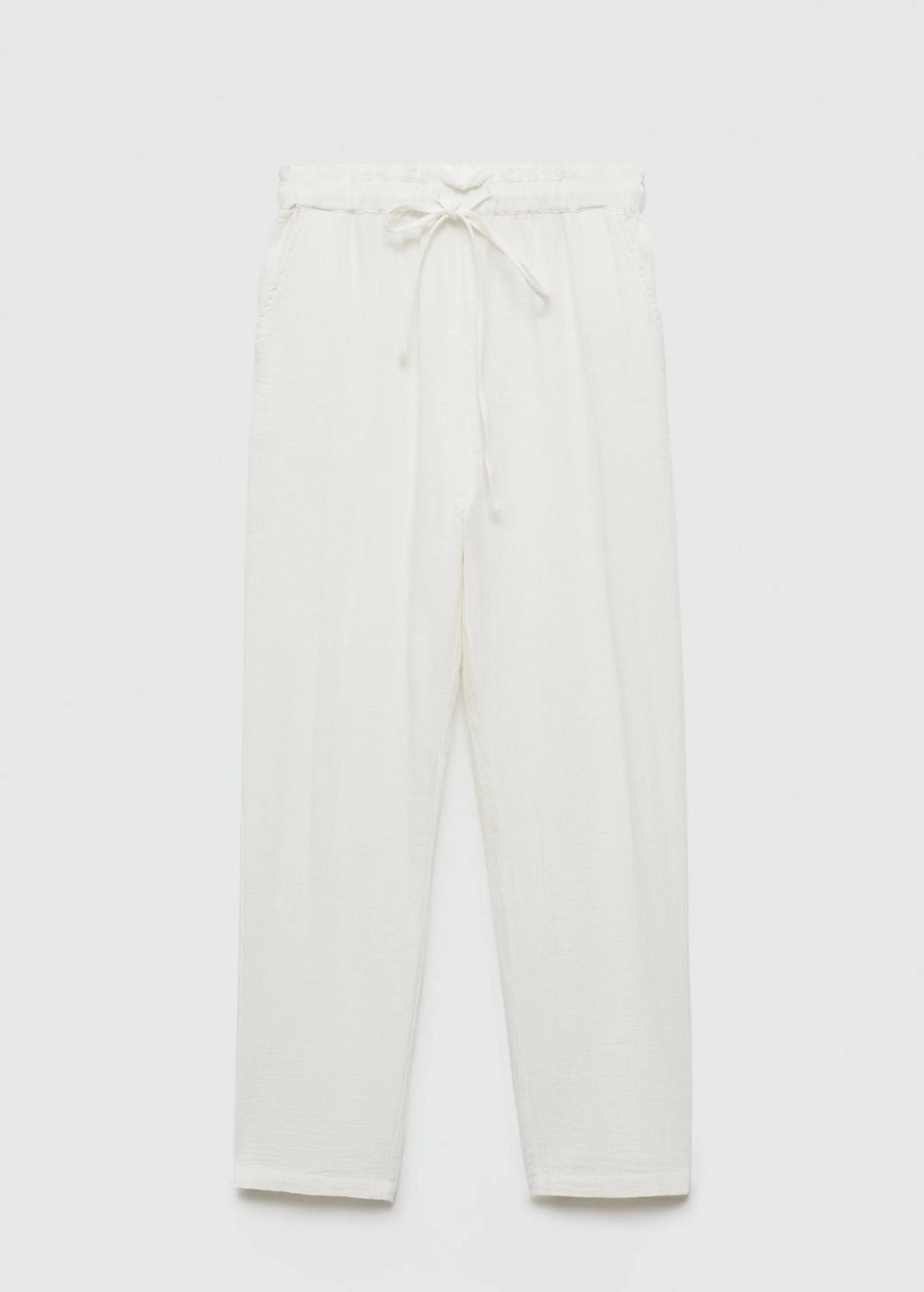 MANGO White Indie Elastic Waist Cotton Trousers UK S
