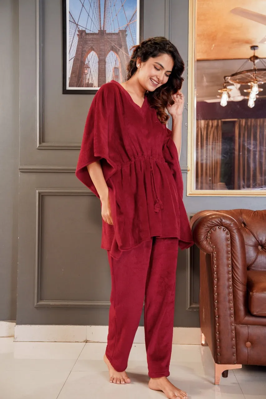 Maroon Super Soft Woollen Kaftan Set