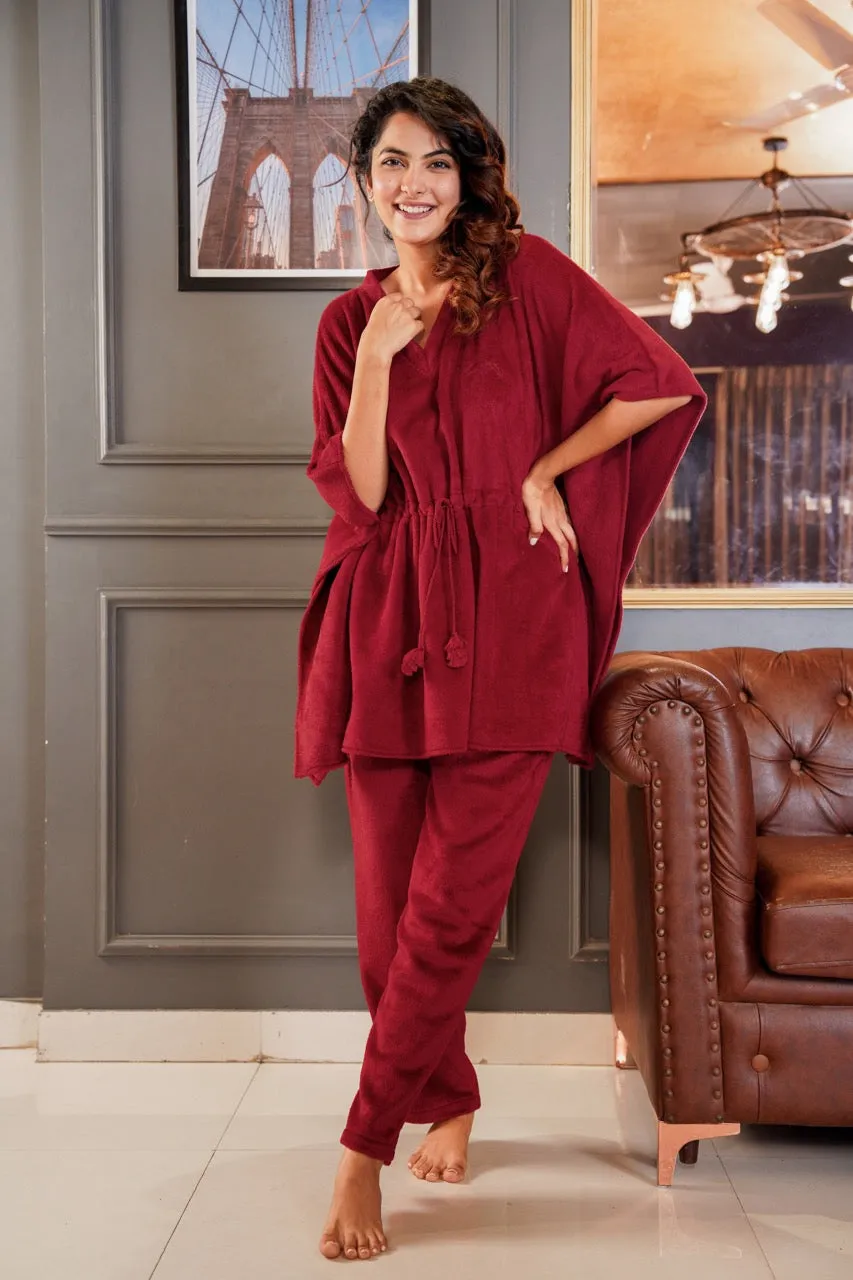Maroon Super Soft Woollen Kaftan Set
