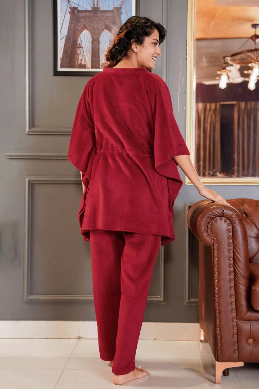 Maroon Super Soft Woollen Kaftan Set