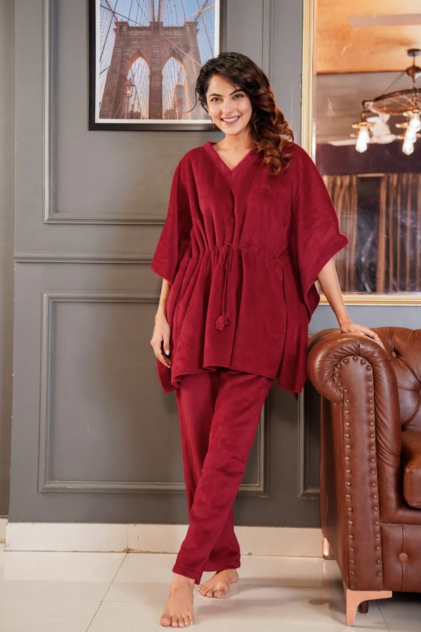 Maroon Super Soft Woollen Kaftan Set