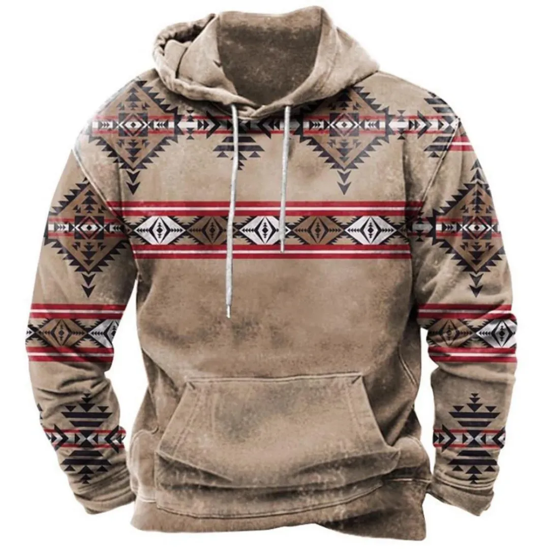 Men's Retro Printed Warm Long Sleeve Hoodie | Outdoor
