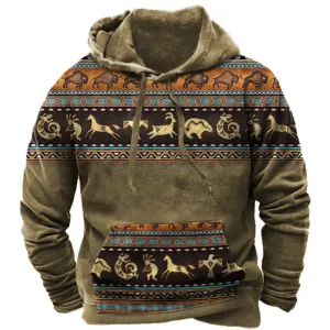 Men's Retro Printed Warm Long Sleeve Hoodie | Outdoor