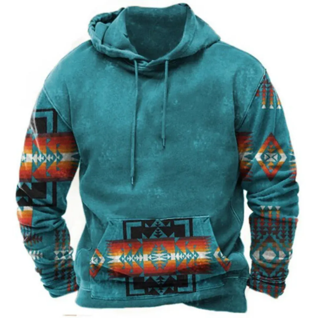 Men's Retro Printed Warm Long Sleeve Hoodie | Outdoor