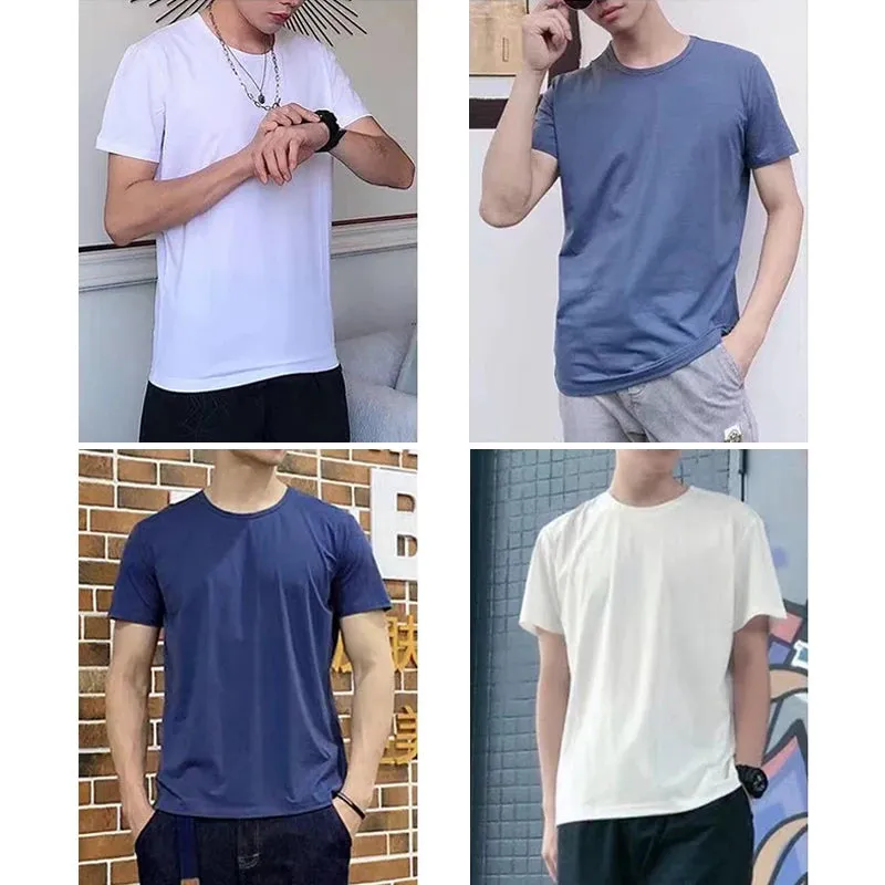 Men's Summer Ice Silk Crew Neck T-Shirt: Soft Fitness Tops