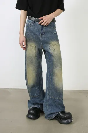 Men’s Washed Wide Leg Jeans – Relaxed Fit Streetwear Denim