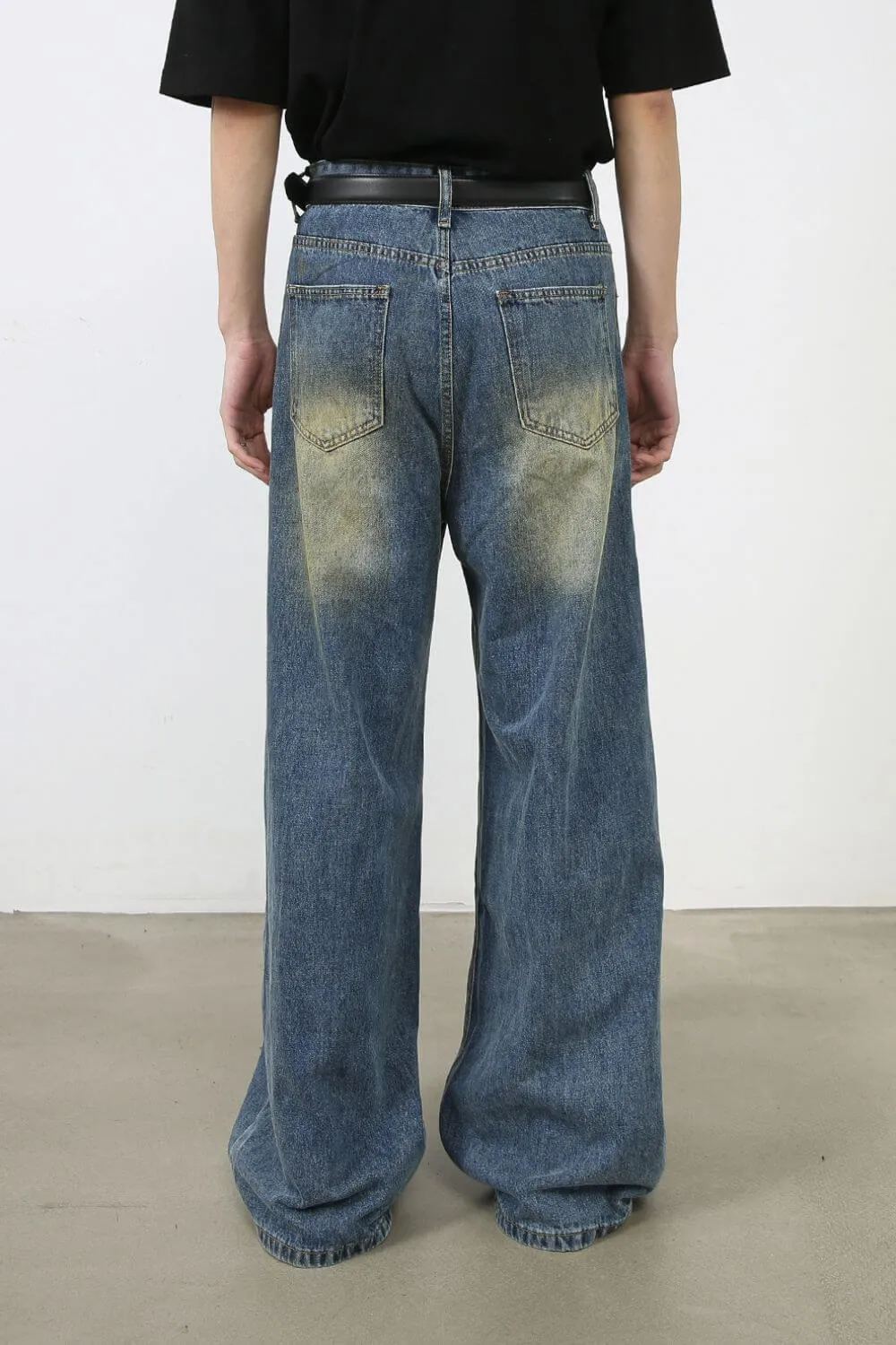 Men’s Washed Wide Leg Jeans – Relaxed Fit Streetwear Denim