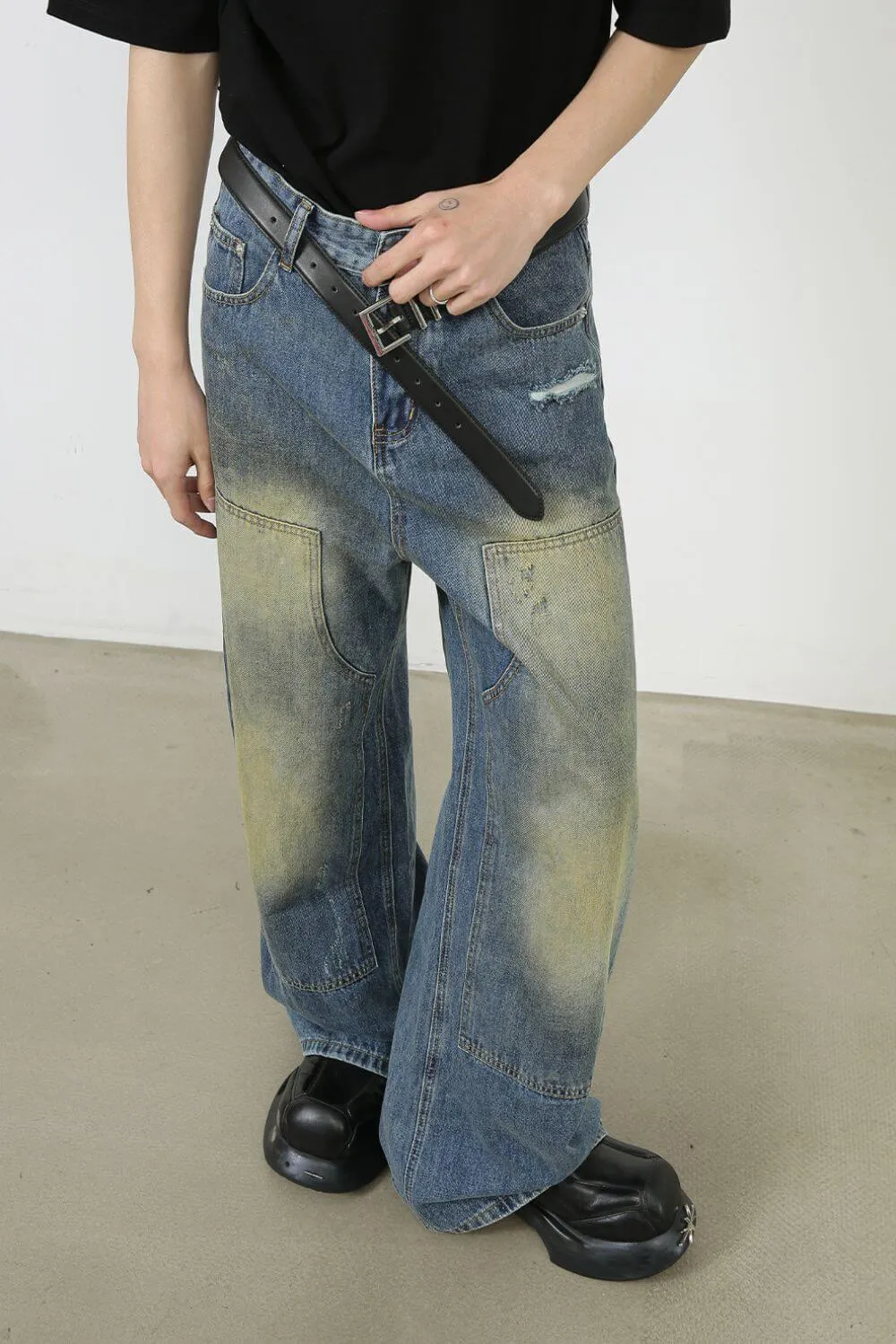 Men’s Washed Wide Leg Jeans – Relaxed Fit Streetwear Denim