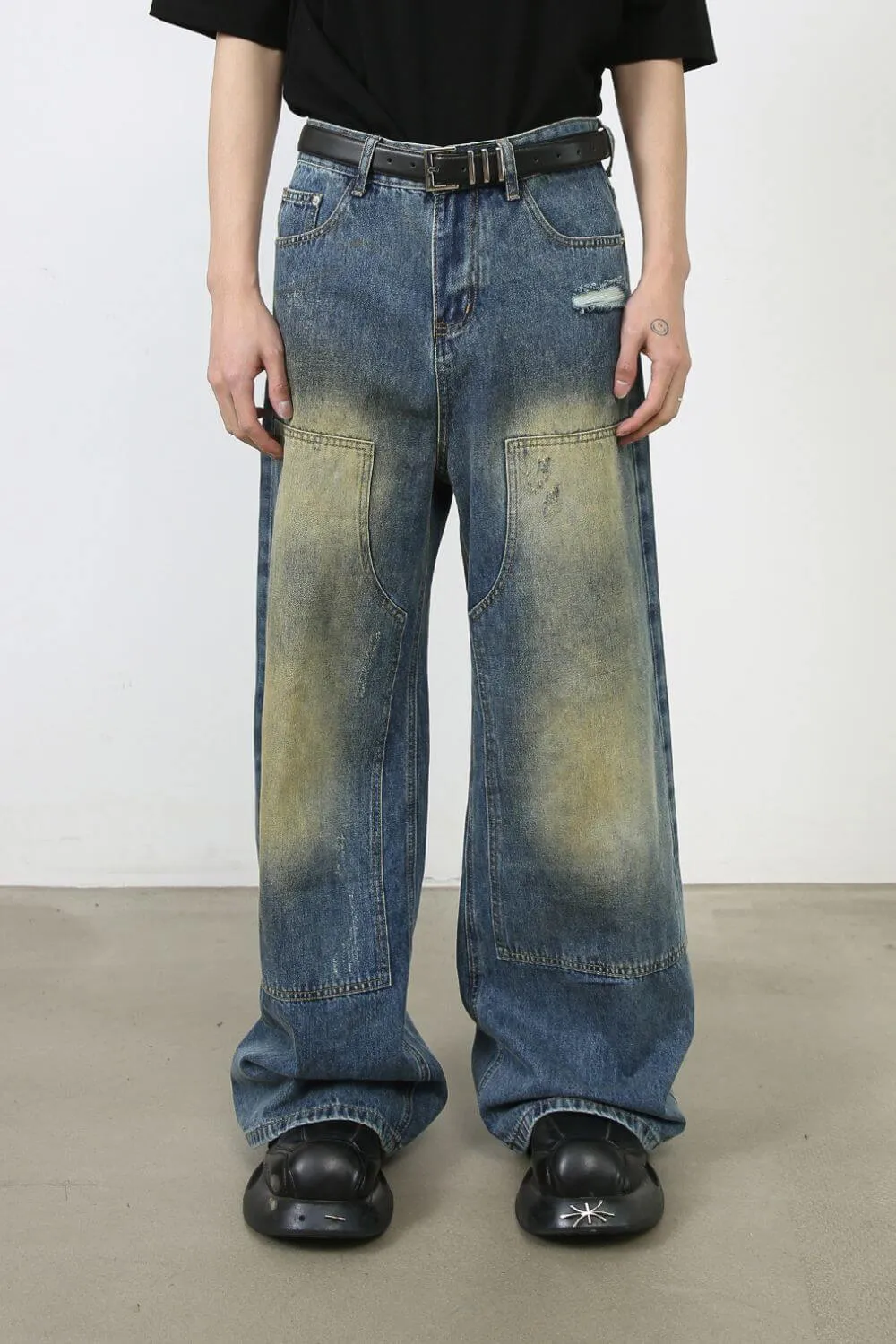 Men’s Washed Wide Leg Jeans – Relaxed Fit Streetwear Denim