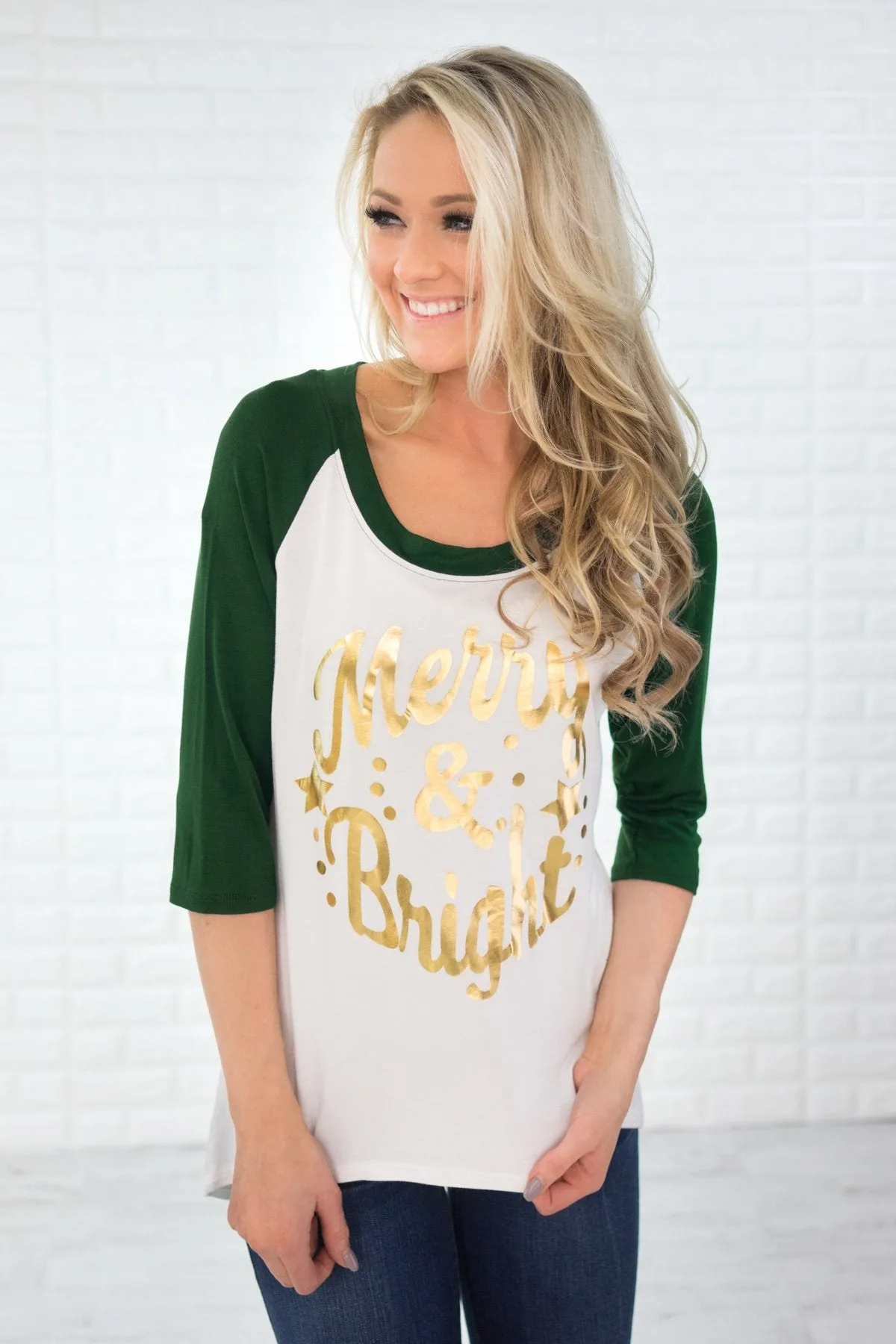 Merry & Bright Green Sleeve Top