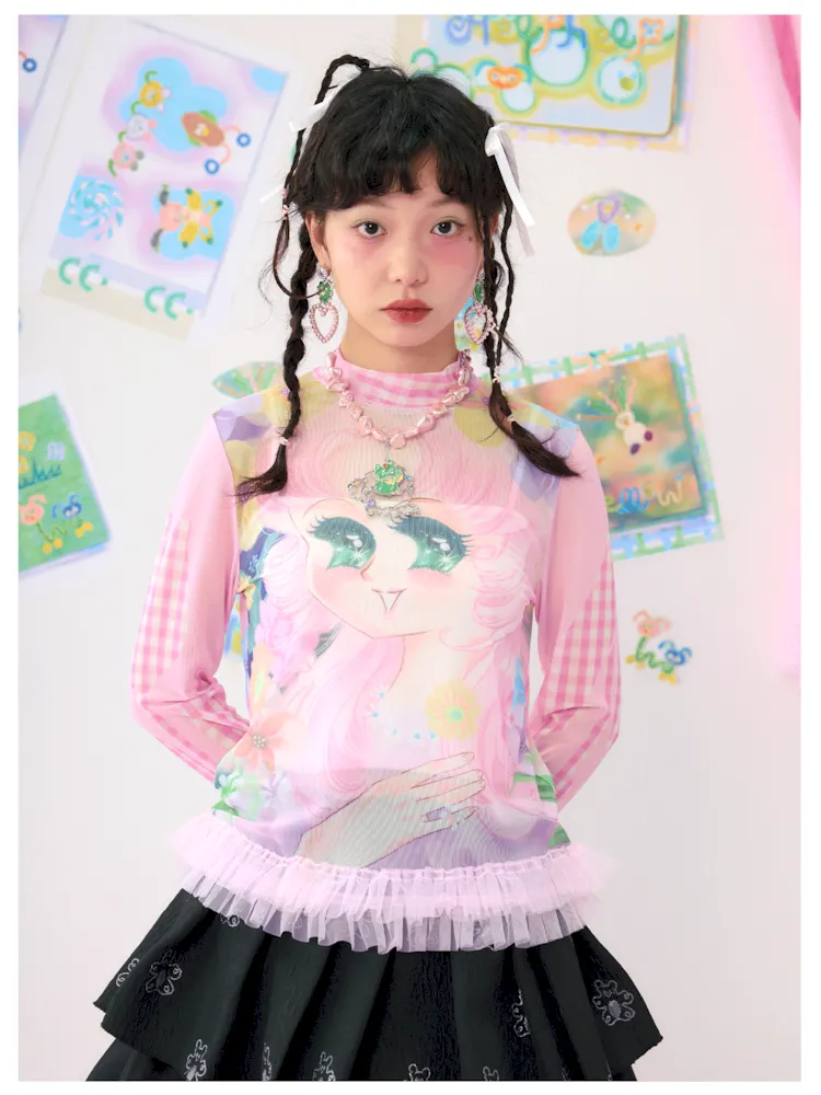Mesh Positioning Printing Breathable Thin Bottom Shirt【s0000009544】