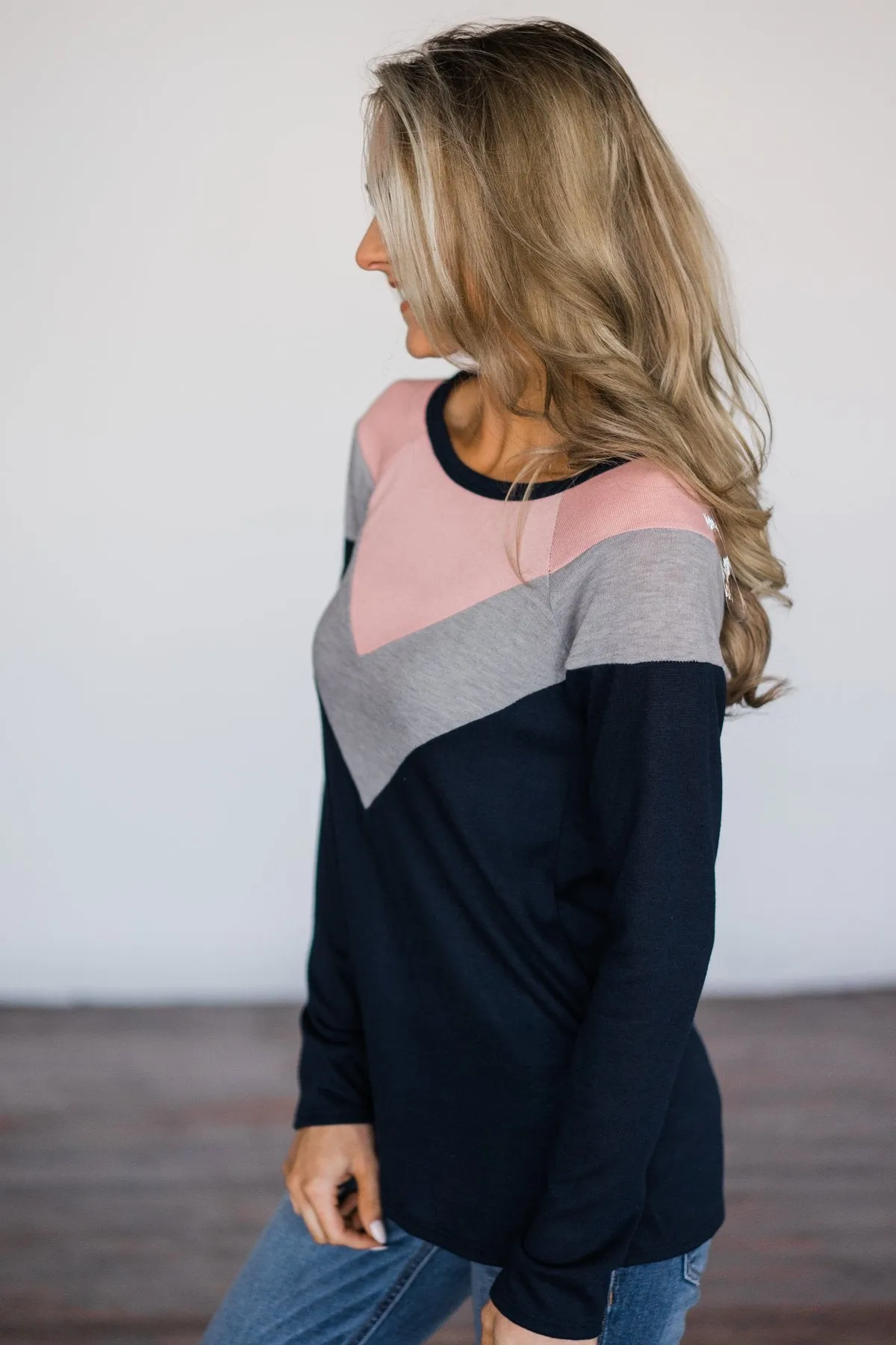 My Idea of Fun Pink and Navy Chevron Top