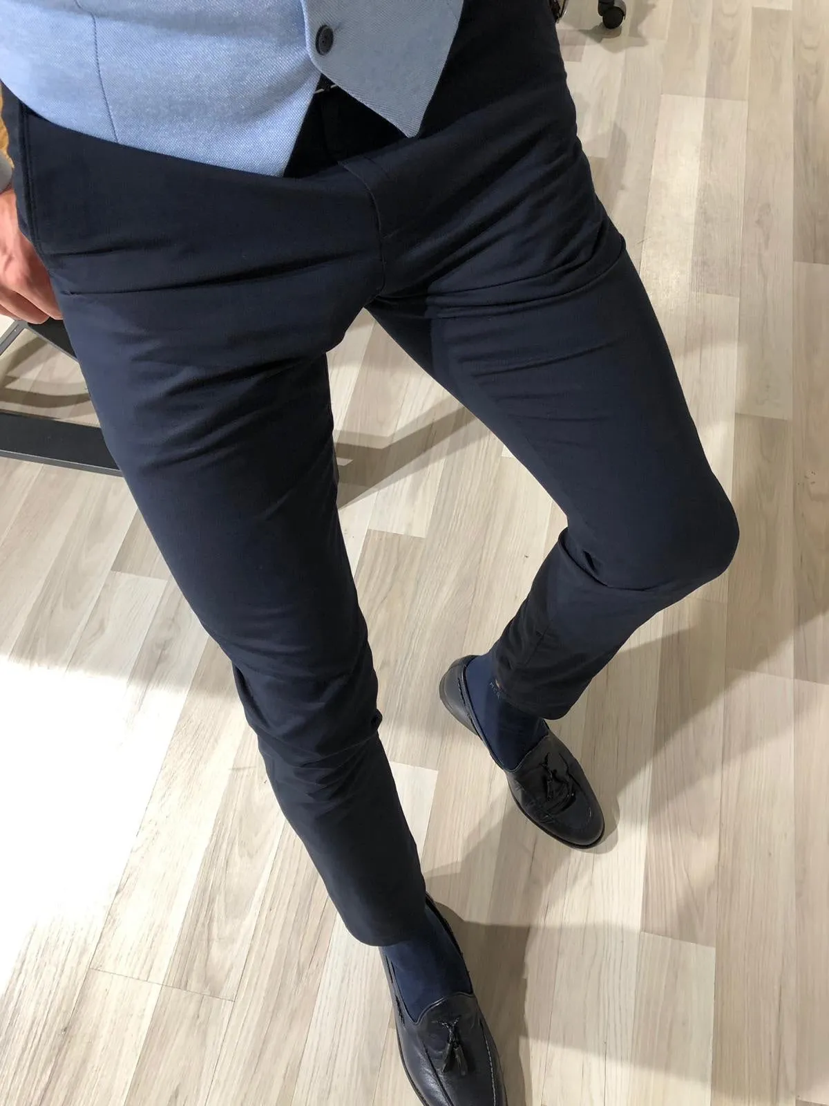 Navy Blue Cotton Slim Pants - Versatile Elegance for Every Occasion