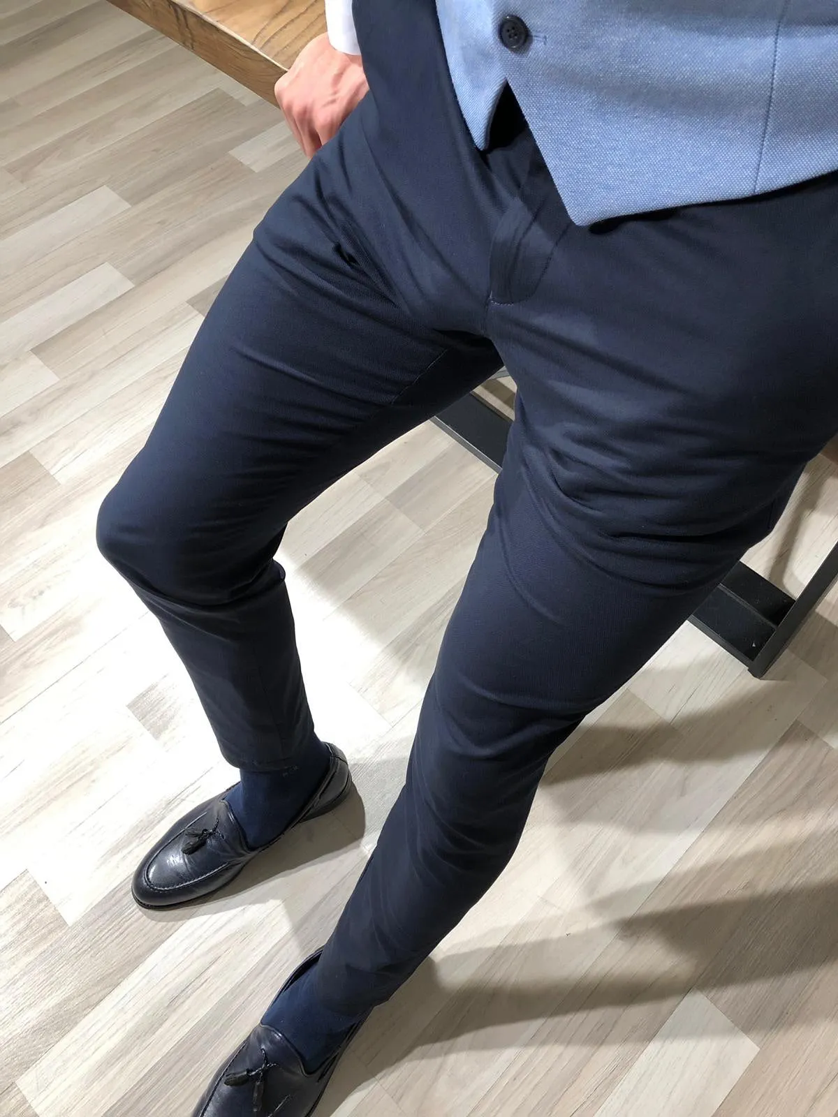 Navy Blue Cotton Slim Pants - Versatile Elegance for Every Occasion