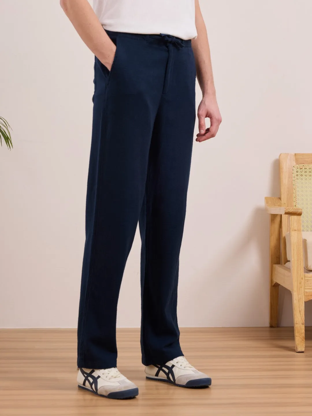 Navy Cotton Summer Pants