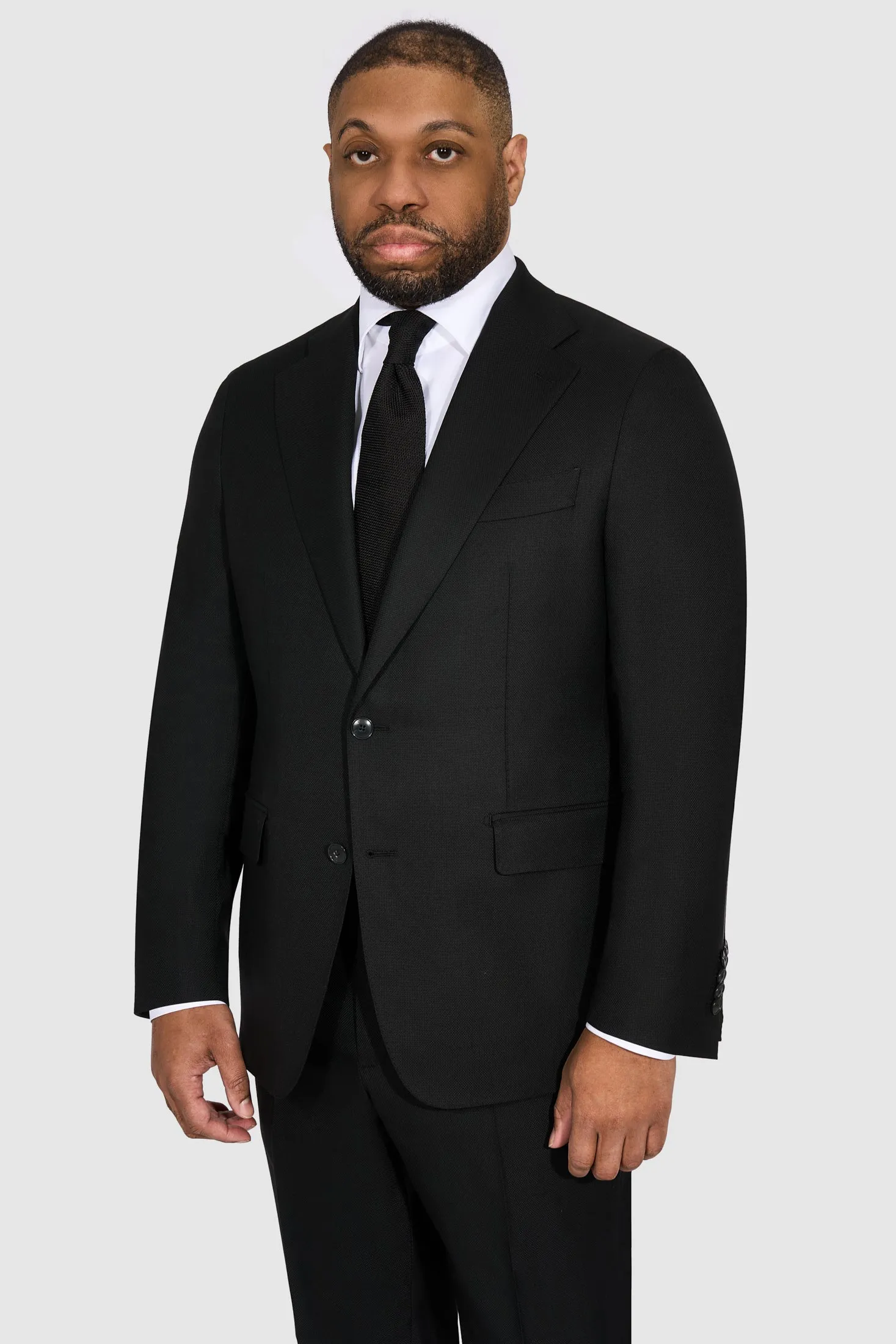 New SUITREVIEW Elmhurst Basic Black Pure Wool All Season Suit - All Sizes Made To Order