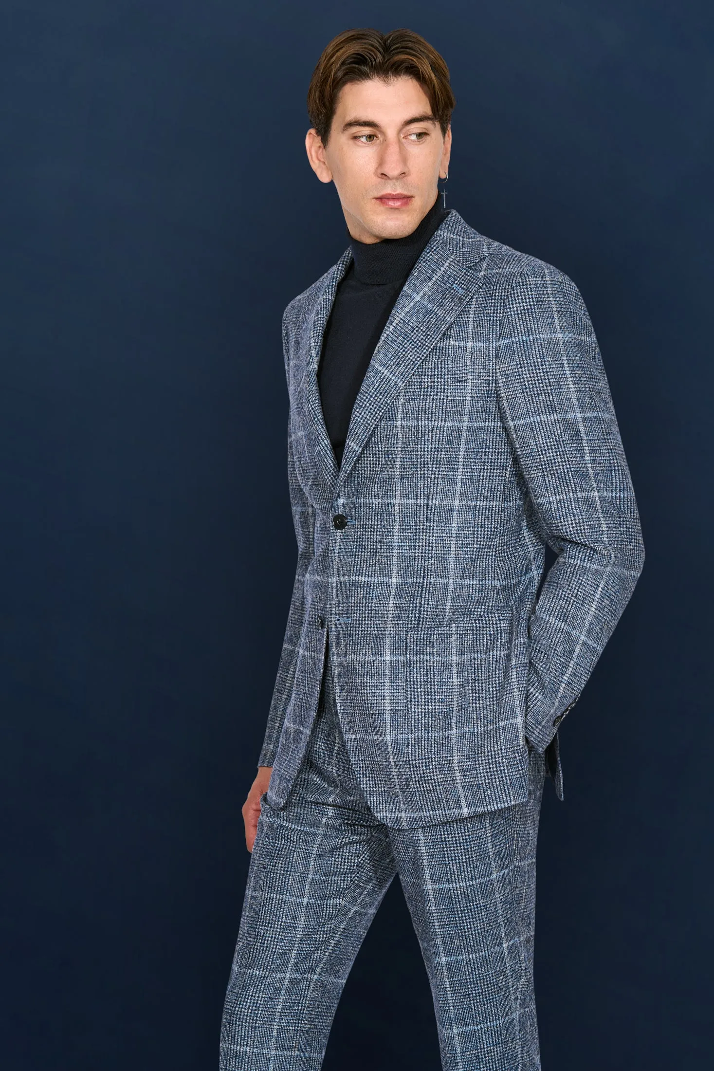 New SUITREVIEW Elmhurst Blue Glencheck Wool and Alpaca Ferla Suit - Size 38L