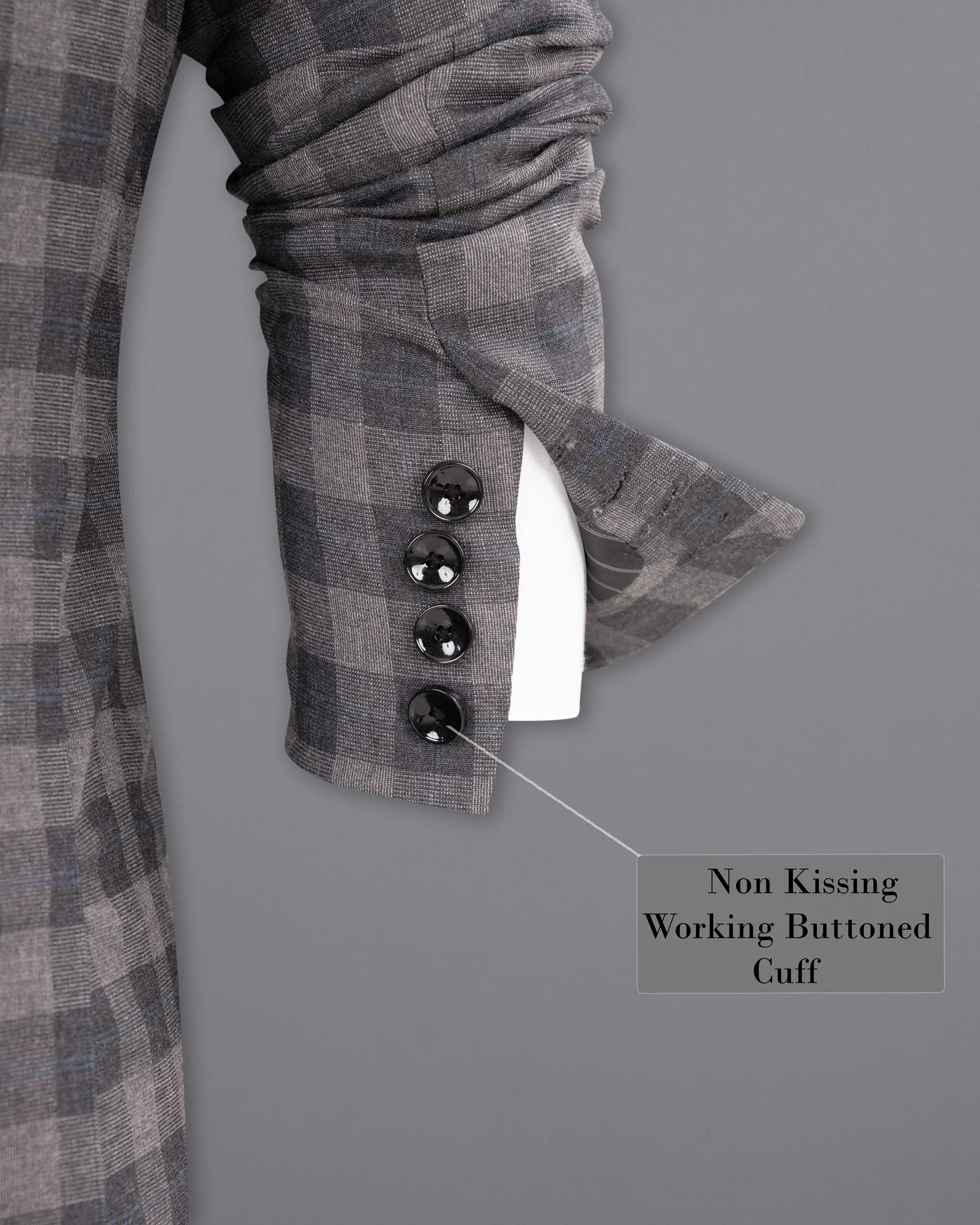 Nobel and Chicago Grey Plaid Wool Rich Tuxedo Blazer