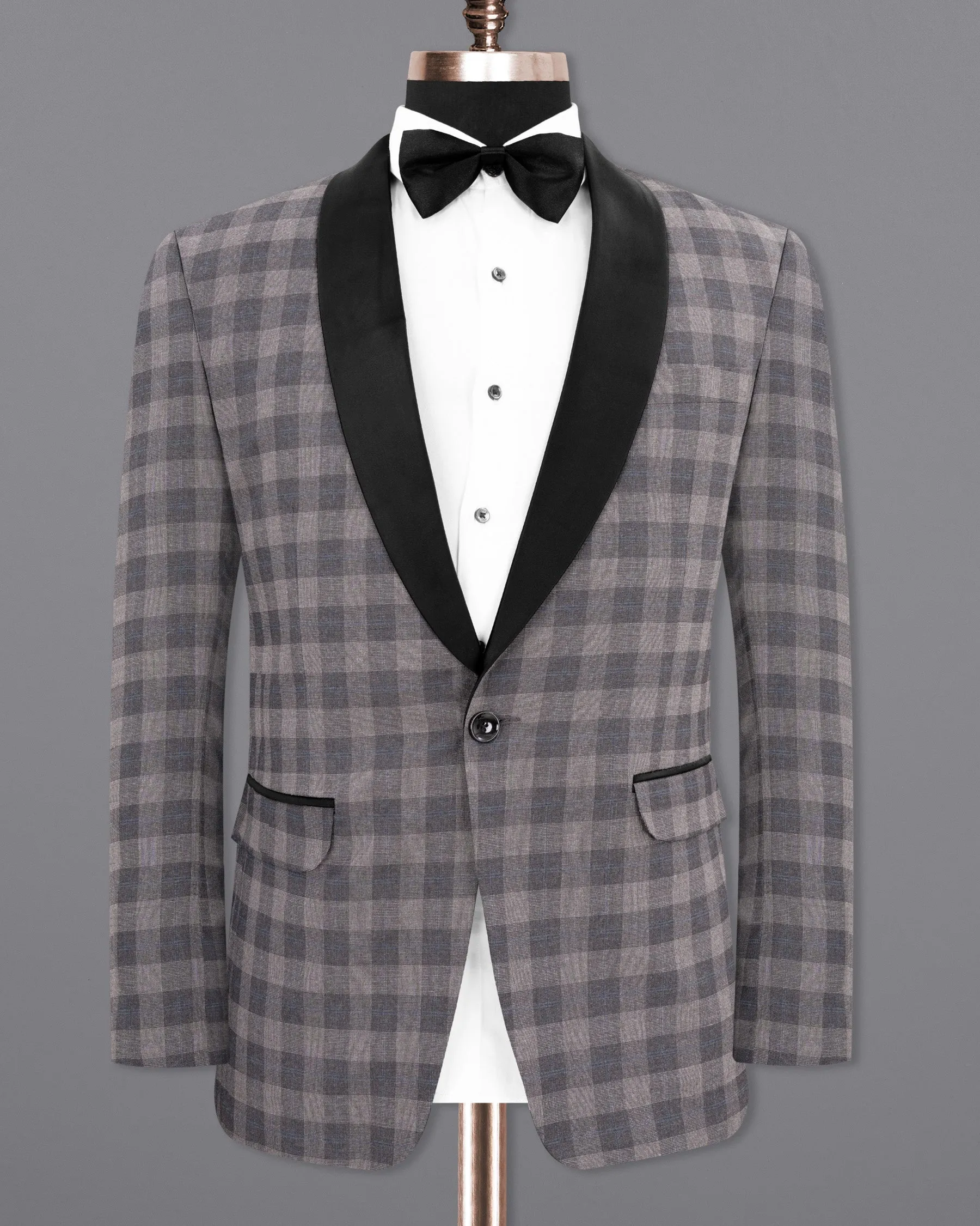 Nobel and Chicago Grey Plaid Wool Rich Tuxedo Blazer