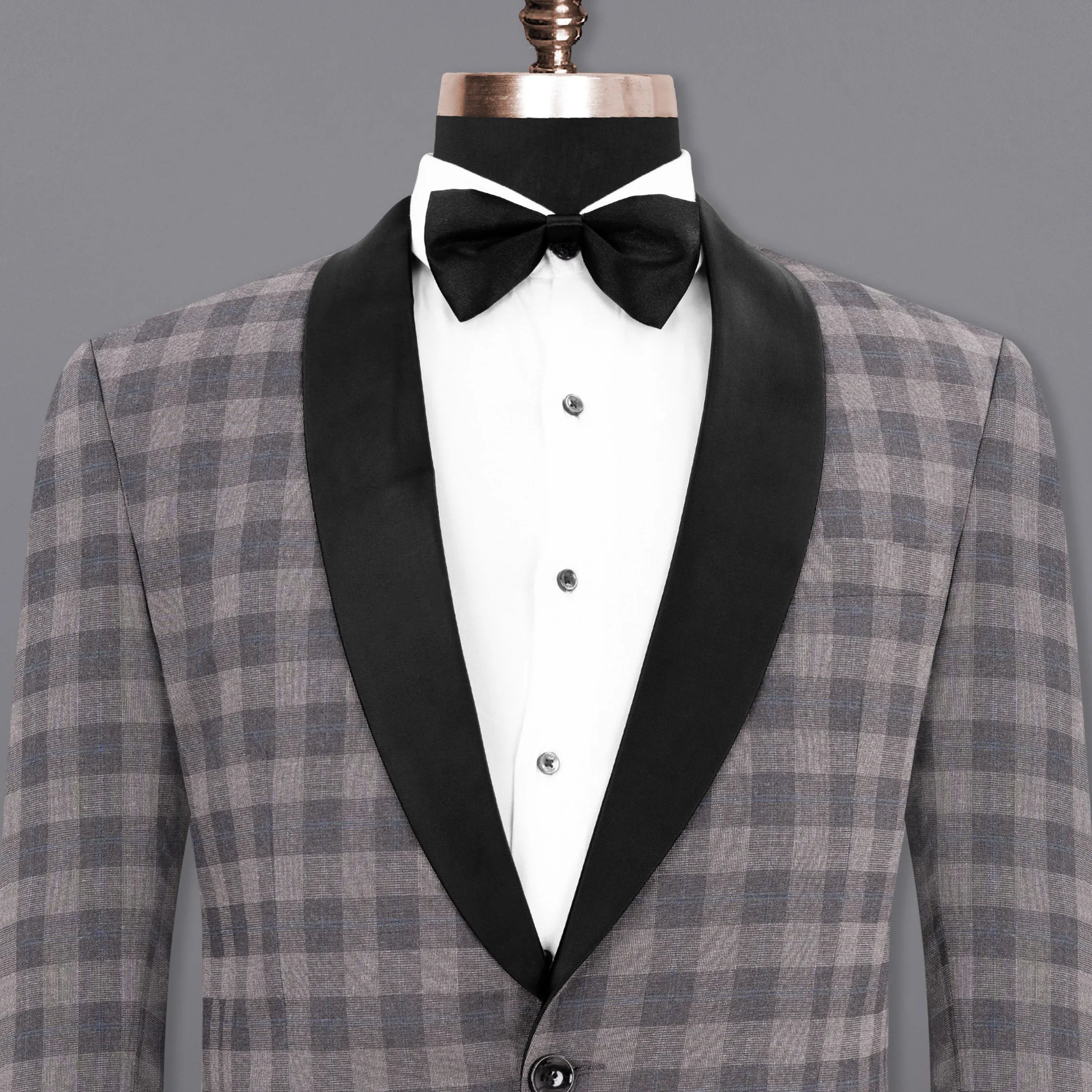Nobel and Chicago Grey Plaid Wool Rich Tuxedo Blazer