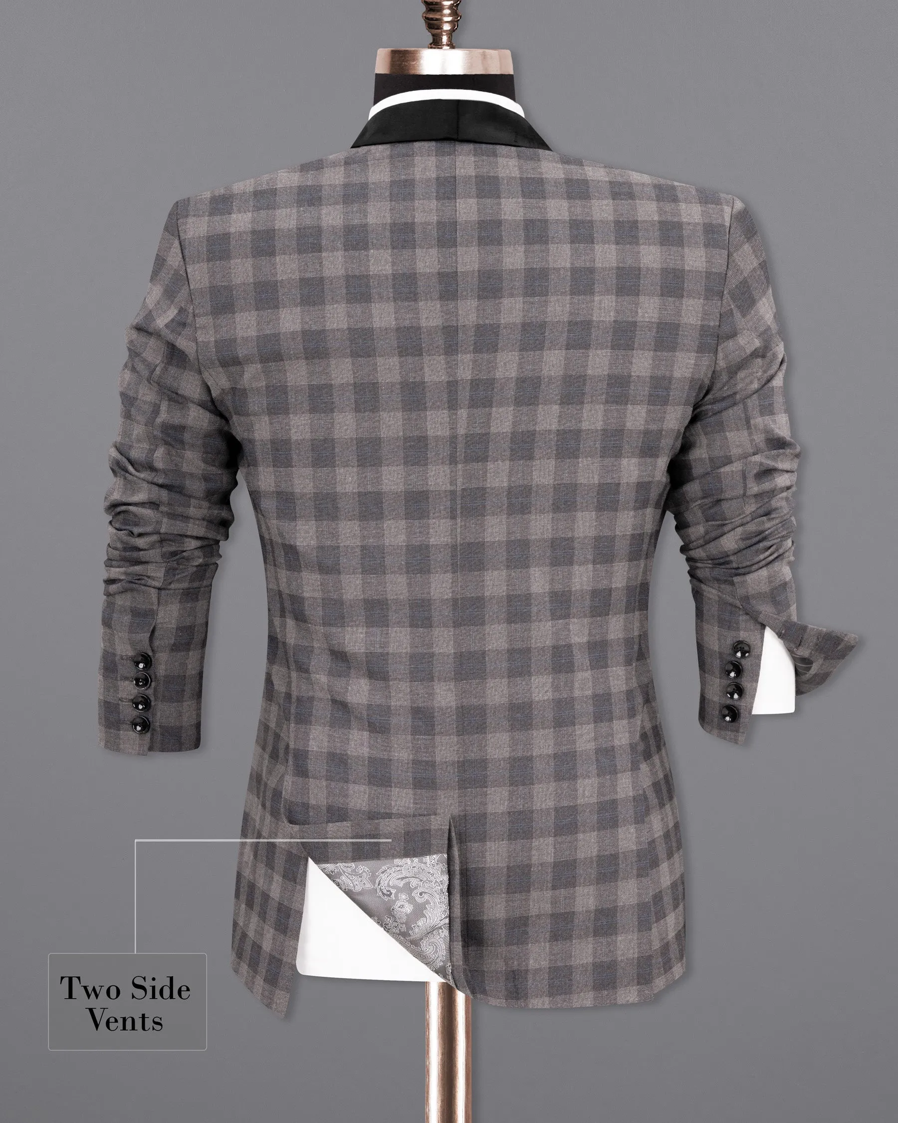 Nobel and Chicago Grey Plaid Wool Rich Tuxedo Blazer