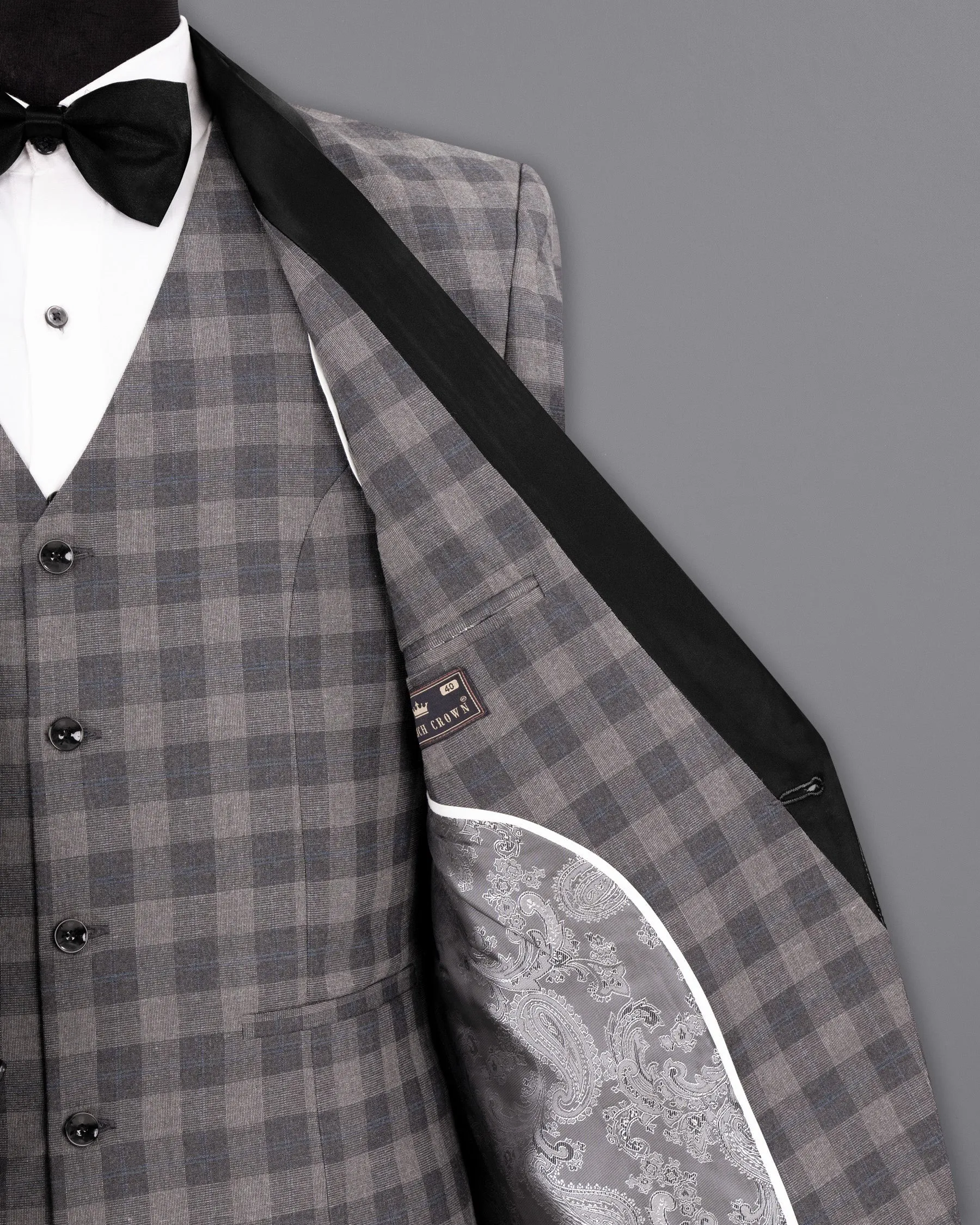 Nobel and Chicago Grey Plaid Wool Rich Tuxedo Blazer