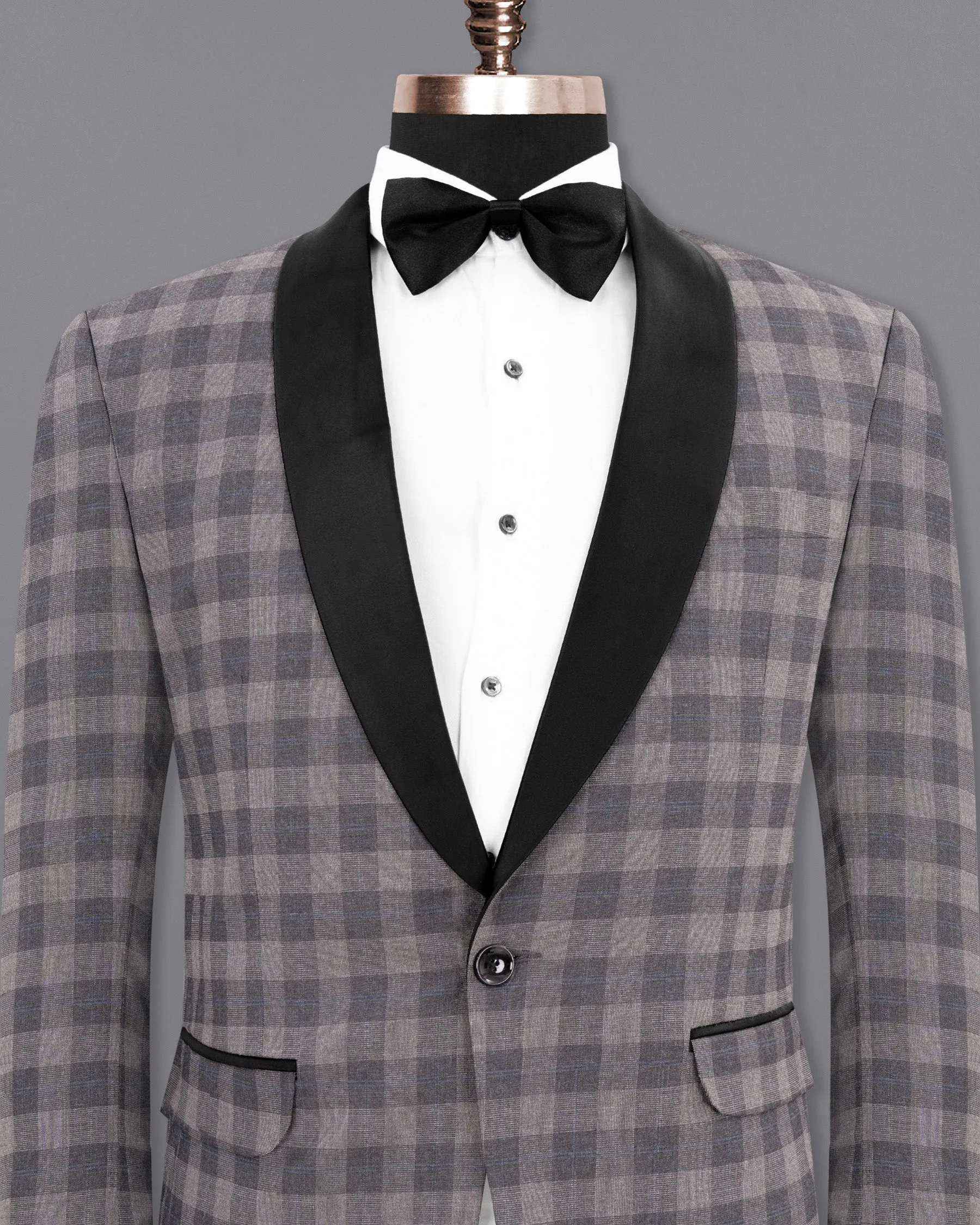 Nobel and Chicago Grey Plaid Wool Rich Tuxedo Blazer