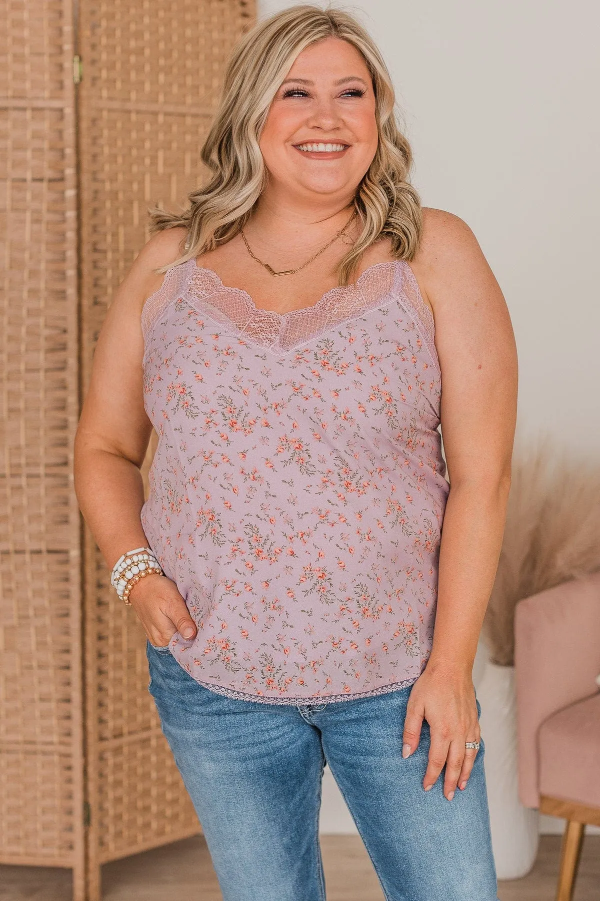 One More Chance Lace Floral Tank Top- Lavender
