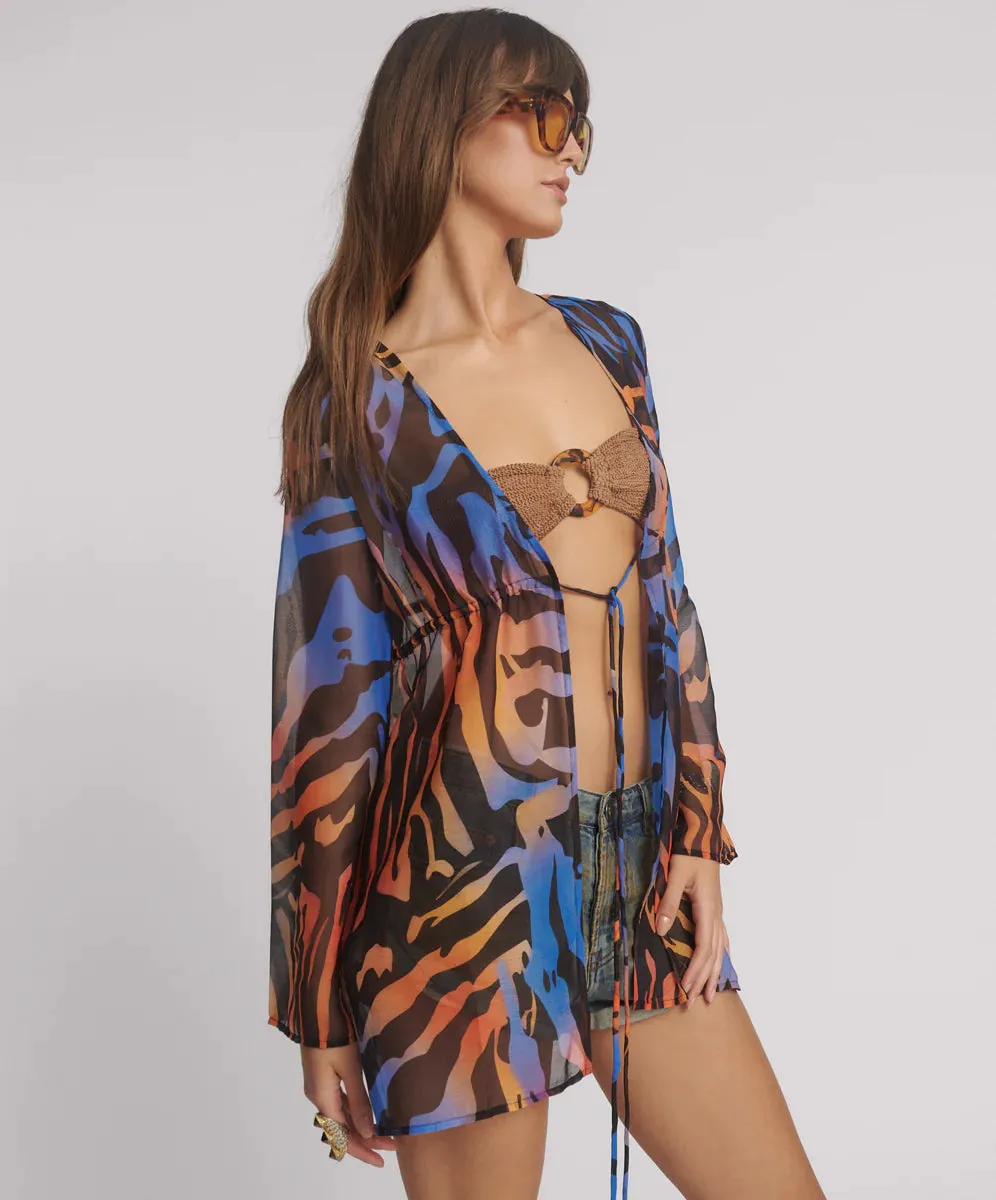 One Teaspoon - Tropical Chiffon Beach Cover Up Tie Top - Multi