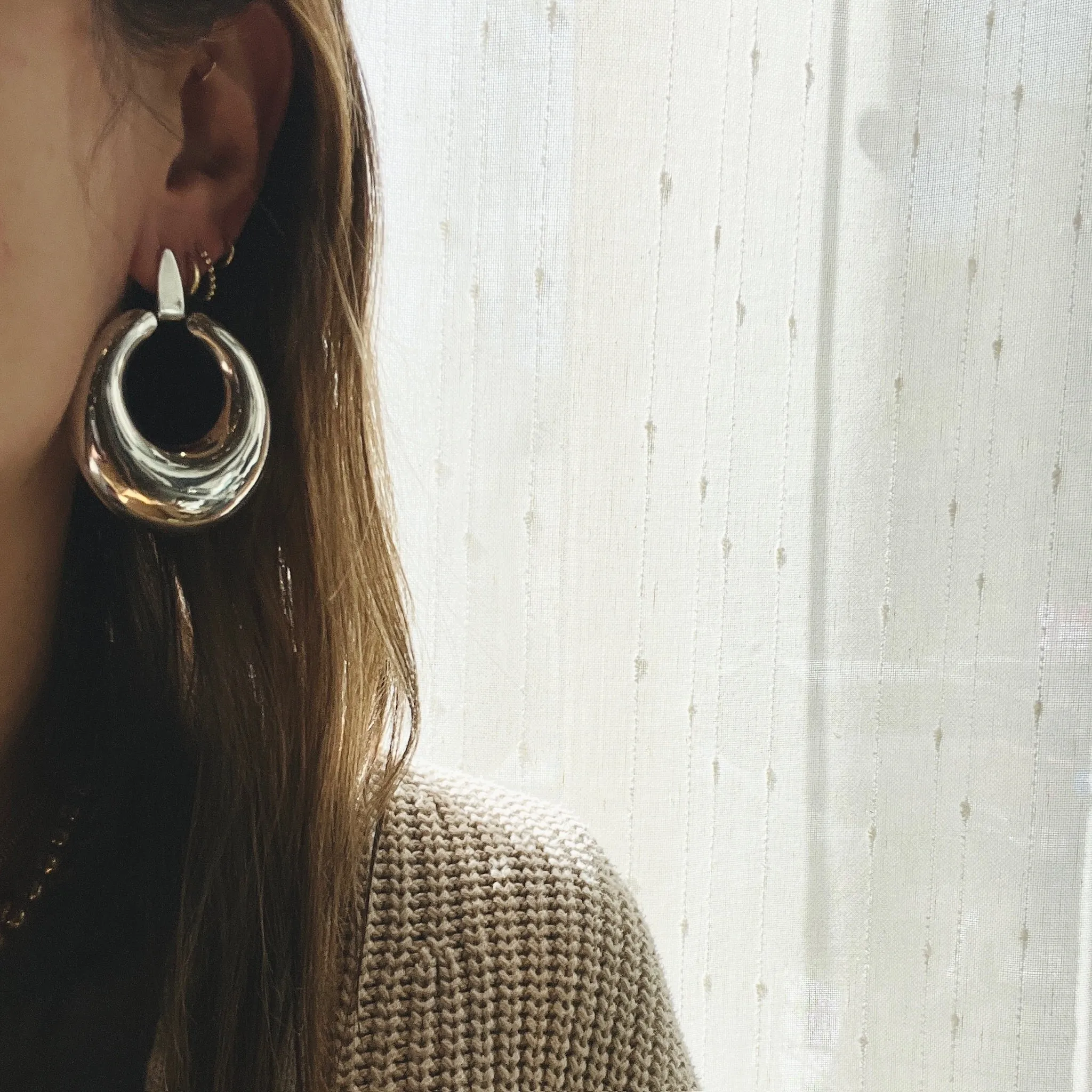 Oversized Mexican Silver Hoops for Pierced Ears