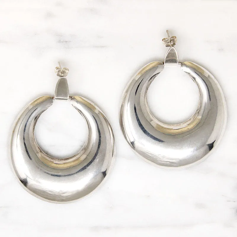 Oversized Mexican Silver Hoops for Pierced Ears