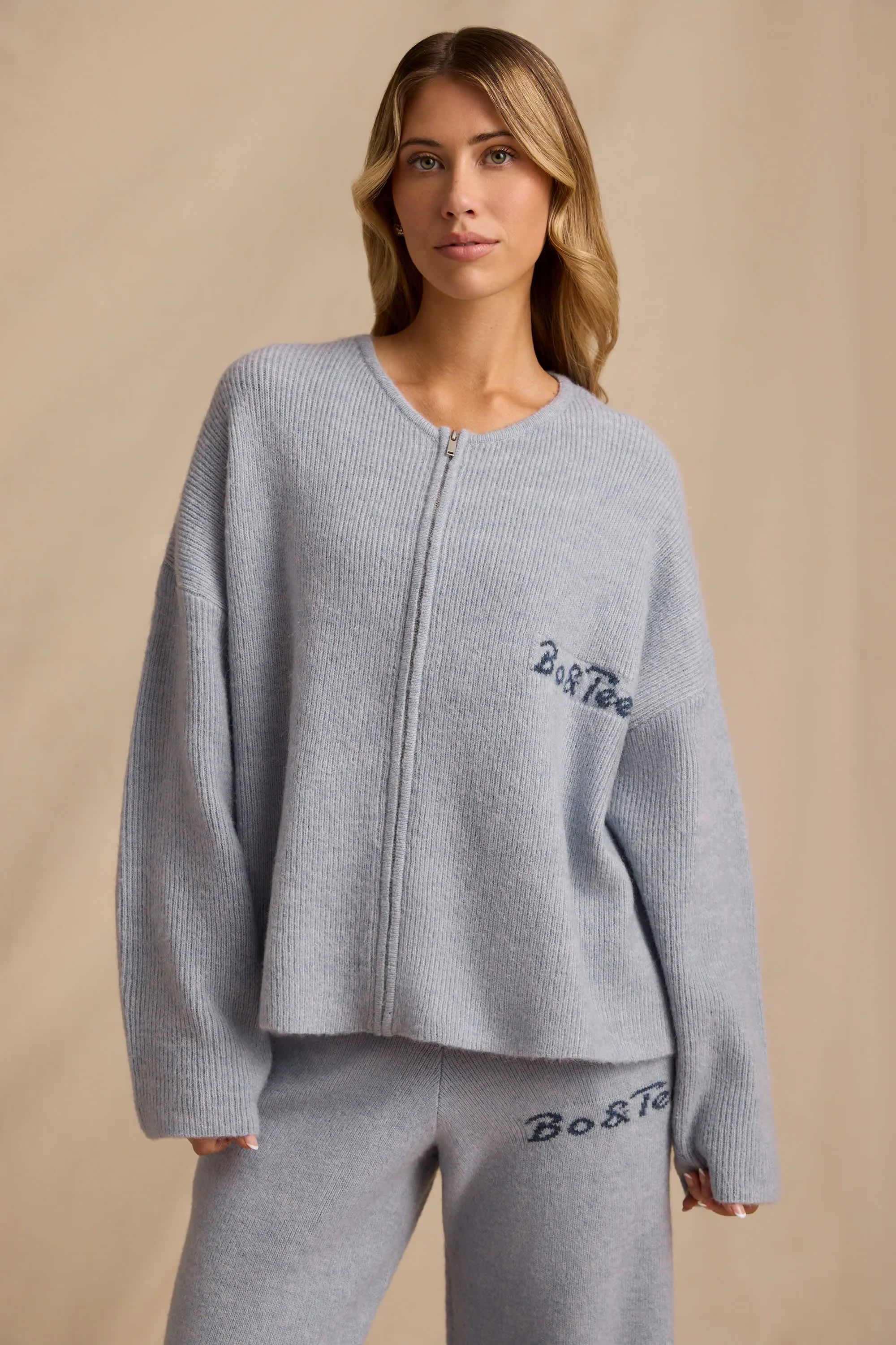 Oversized Zip-Up Cardigan in Soft Blue