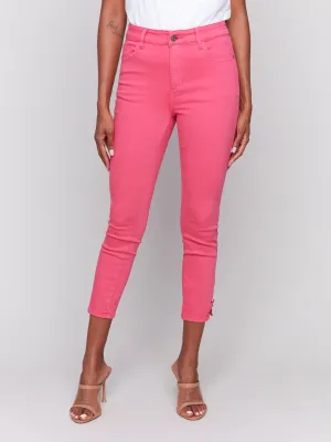 Paradise Pink Twill Mini Tab Ankle Slim Pants