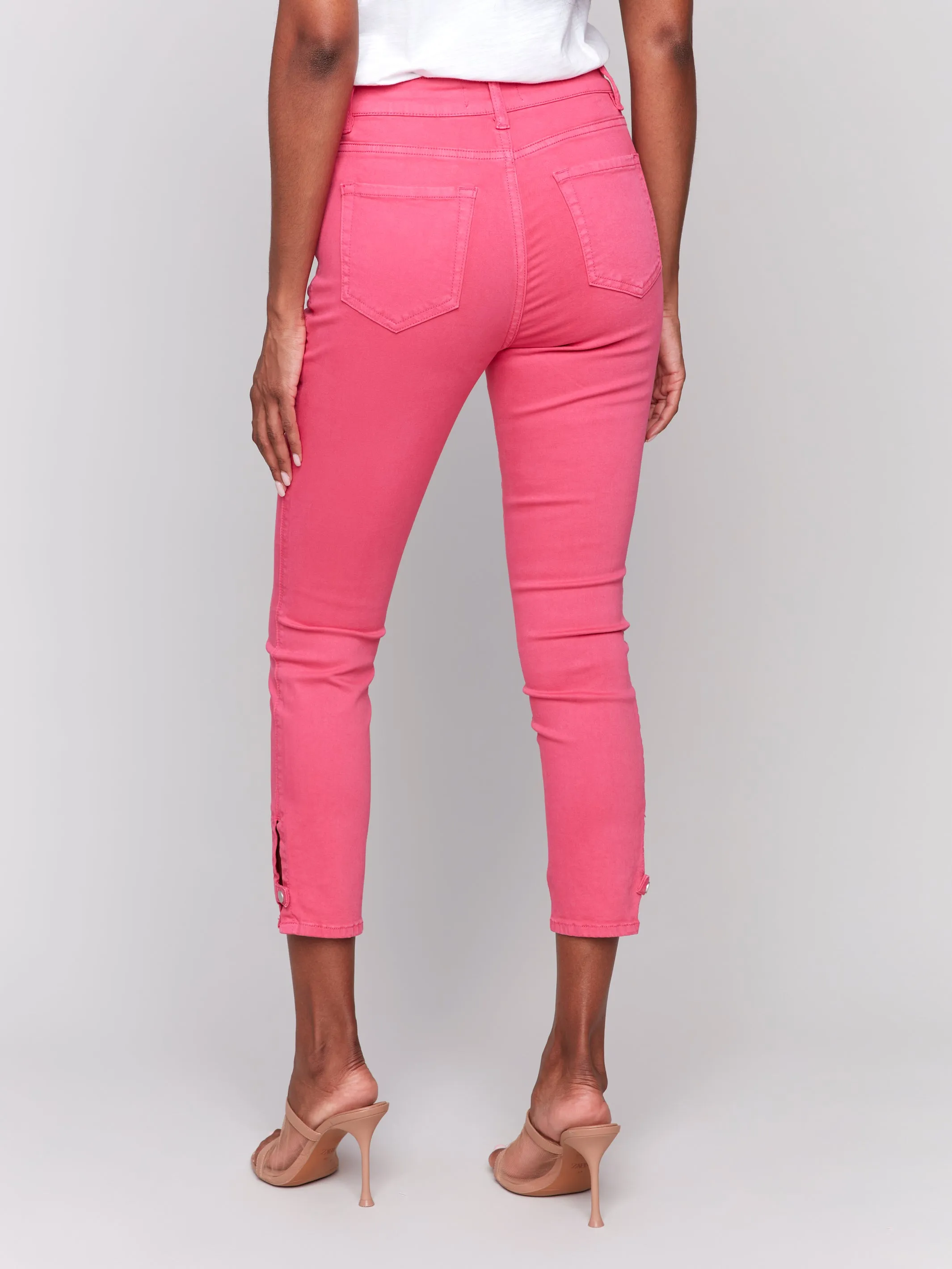 Paradise Pink Twill Mini Tab Ankle Slim Pants