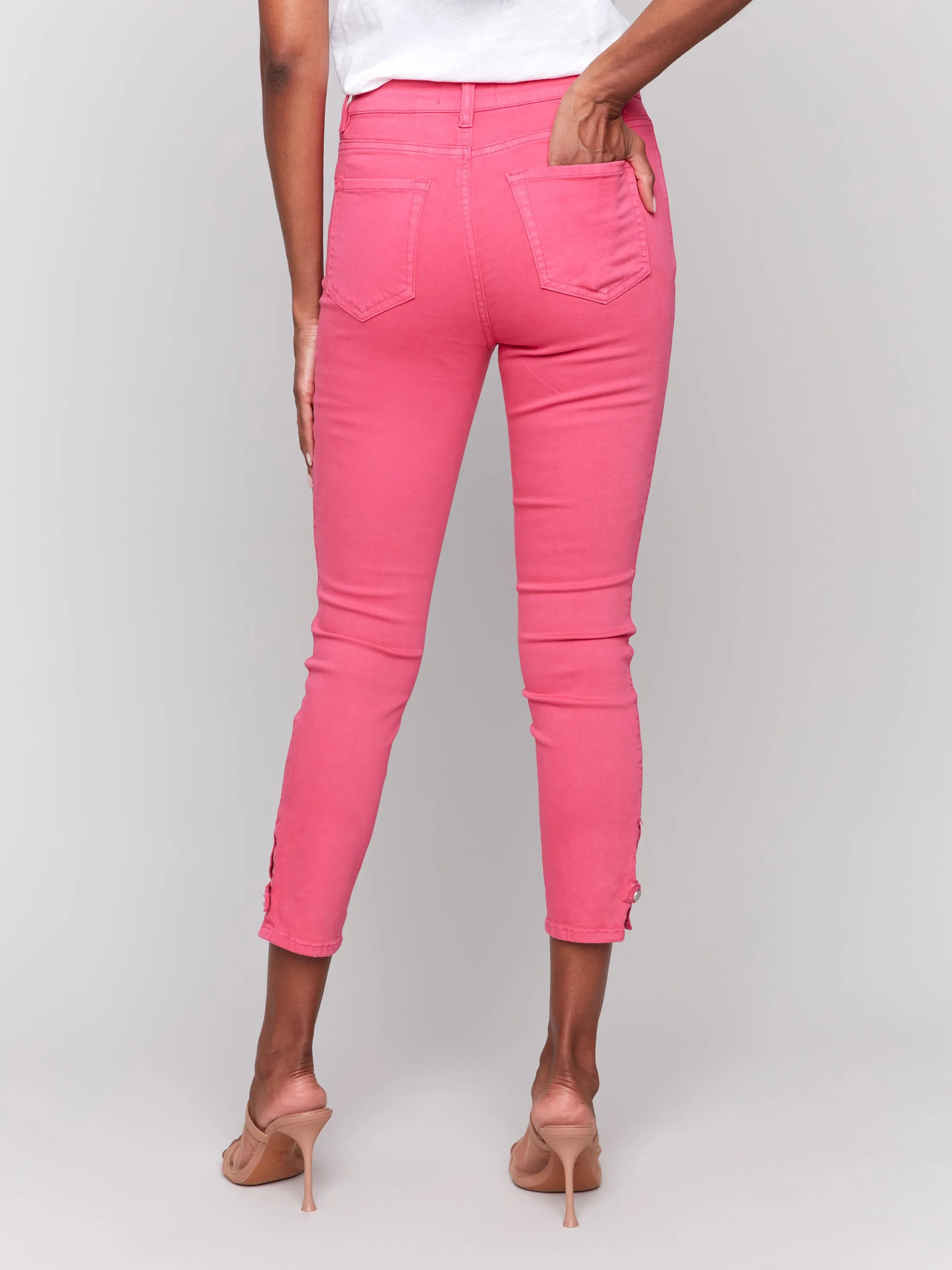 Paradise Pink Twill Mini Tab Ankle Slim Pants