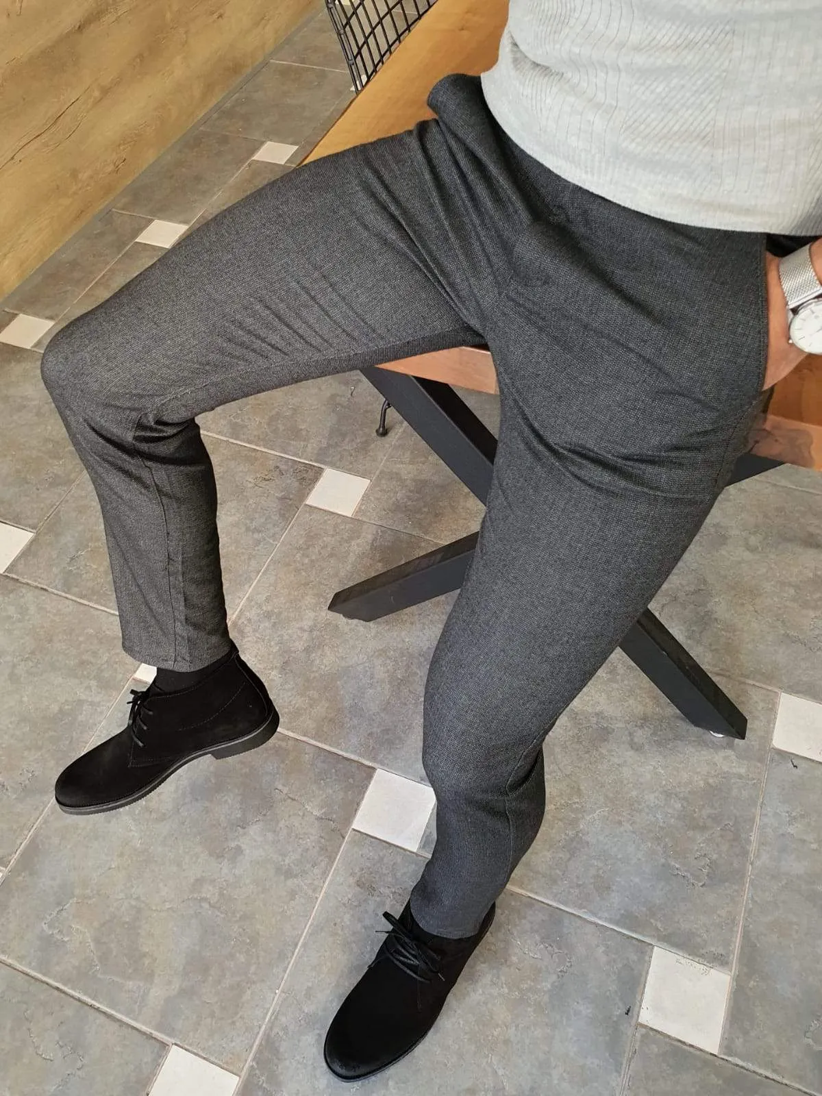 Paruri Black Slim Fit Cotton Pants