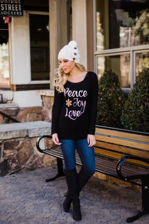 Peace, Joy & Love Long Sleeve Black Top
