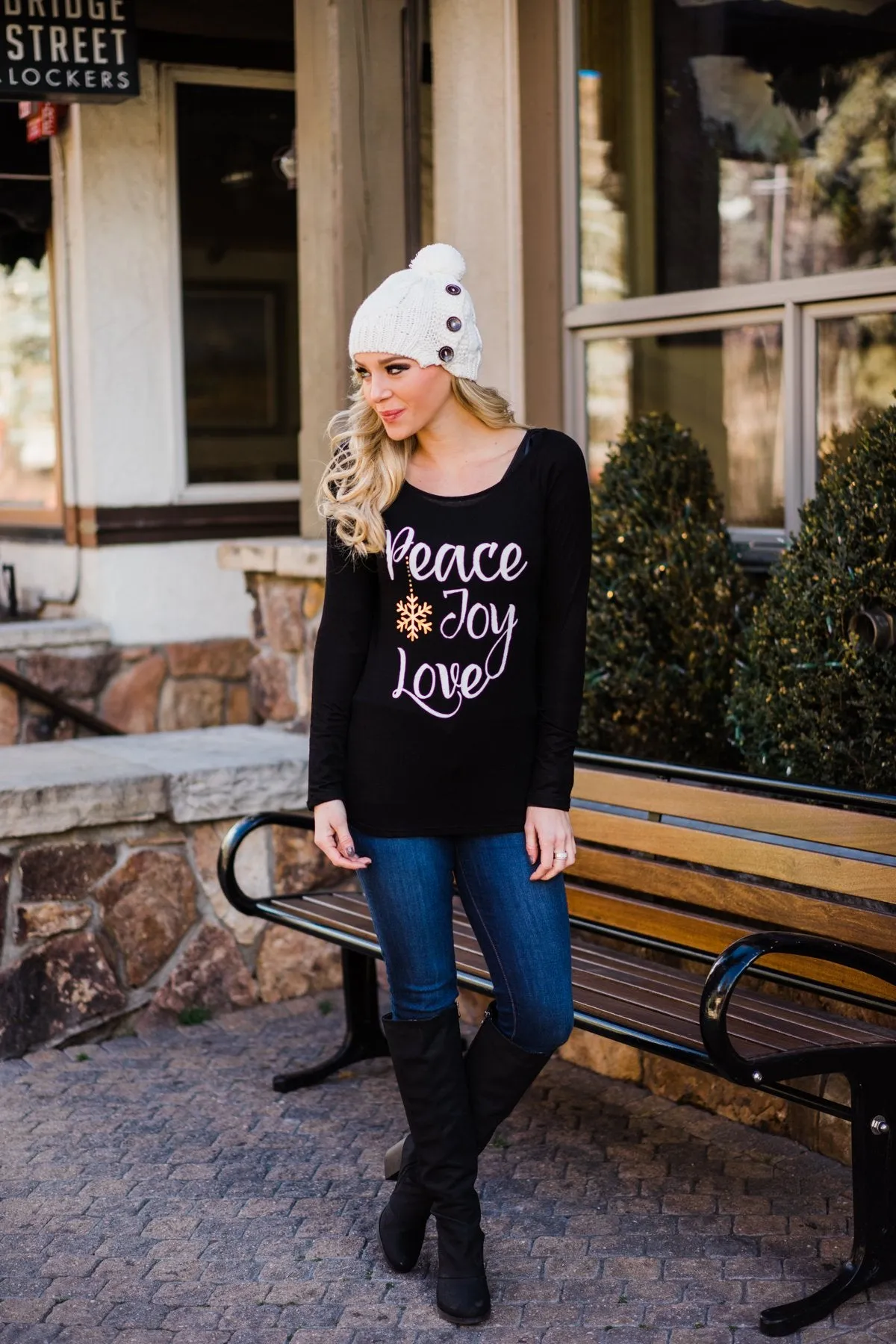 Peace, Joy & Love Long Sleeve Black Top