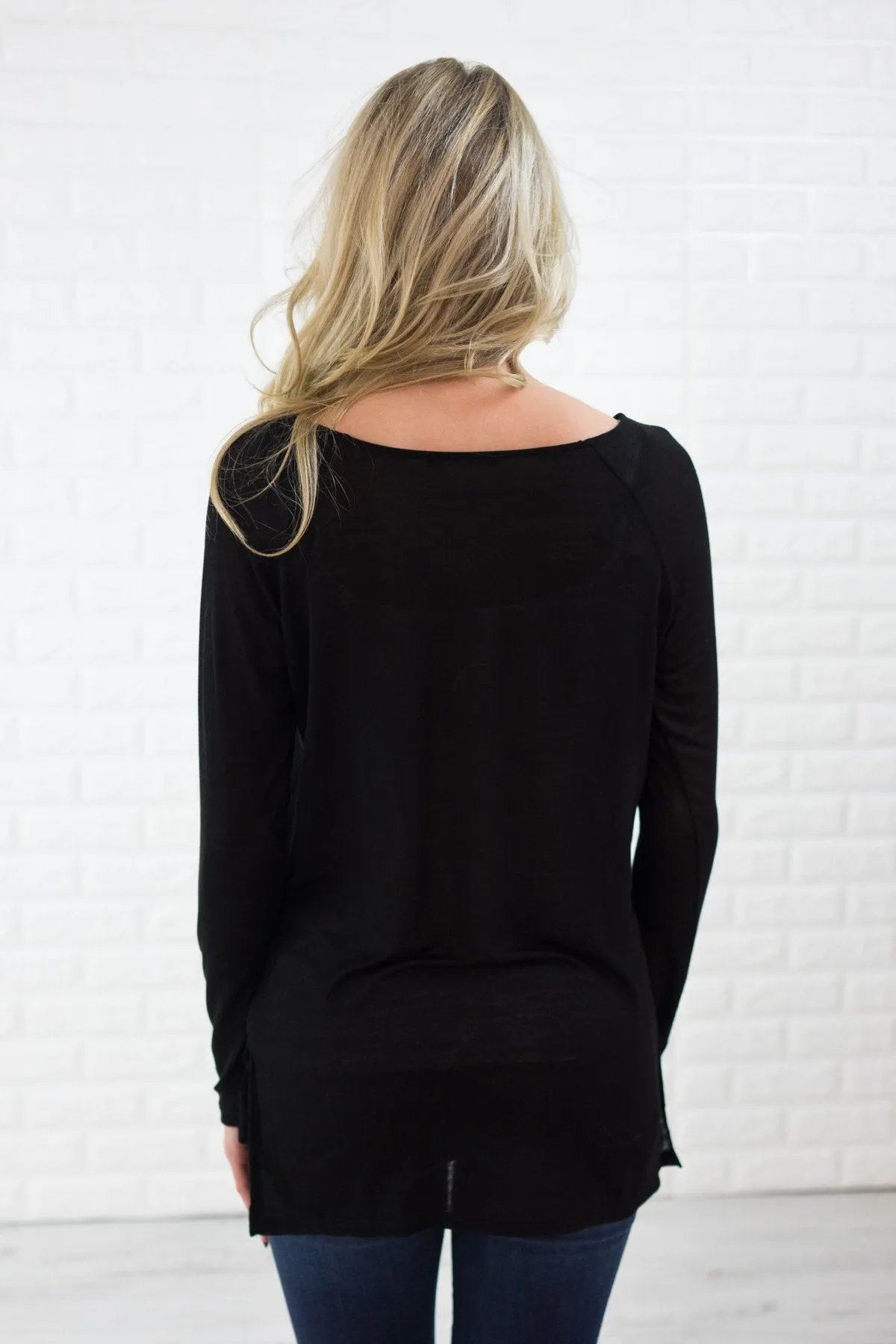 Peace, Joy & Love Long Sleeve Black Top