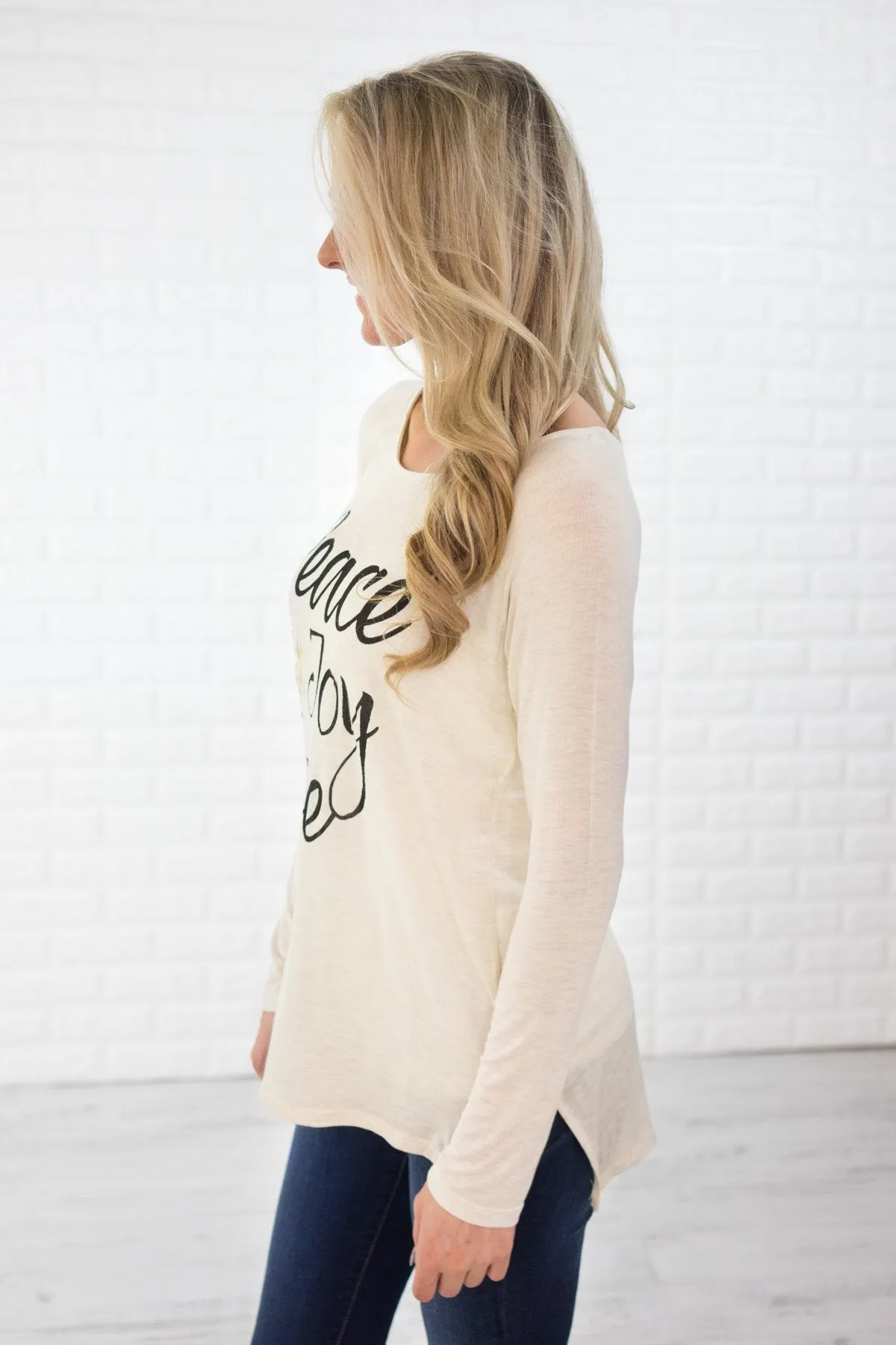Peace, Joy & Love Long Sleeve Cream Top