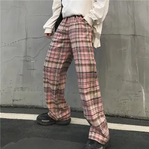 Pink Retro Plaid Hip Hop Loose Pants
